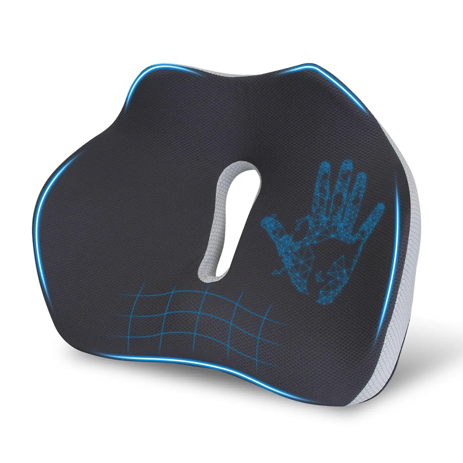 Grey ergonomic memory foam seat cushion for office workers by Platinum-Level Office Chairs, designed for comfort and support.