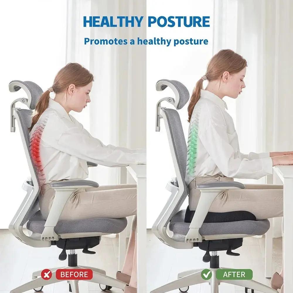 Black gel memory foam U-shaped seat cushion by Platinum-Level Office Chairs for car and office coccyx support.