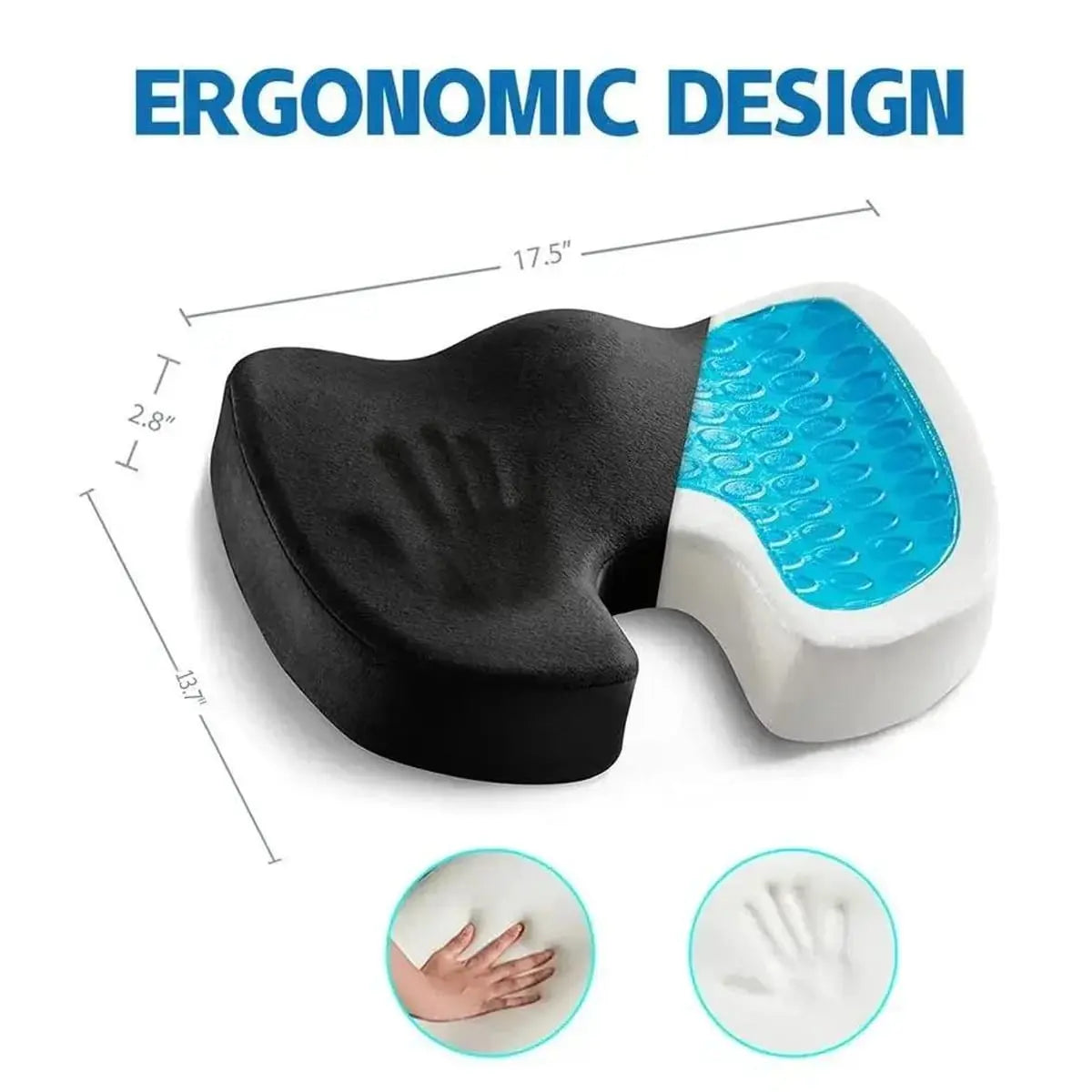 Black gel memory foam U-shaped seat cushion by Platinum-Level Office Chairs, ergonomic design for car and office coccyx support.