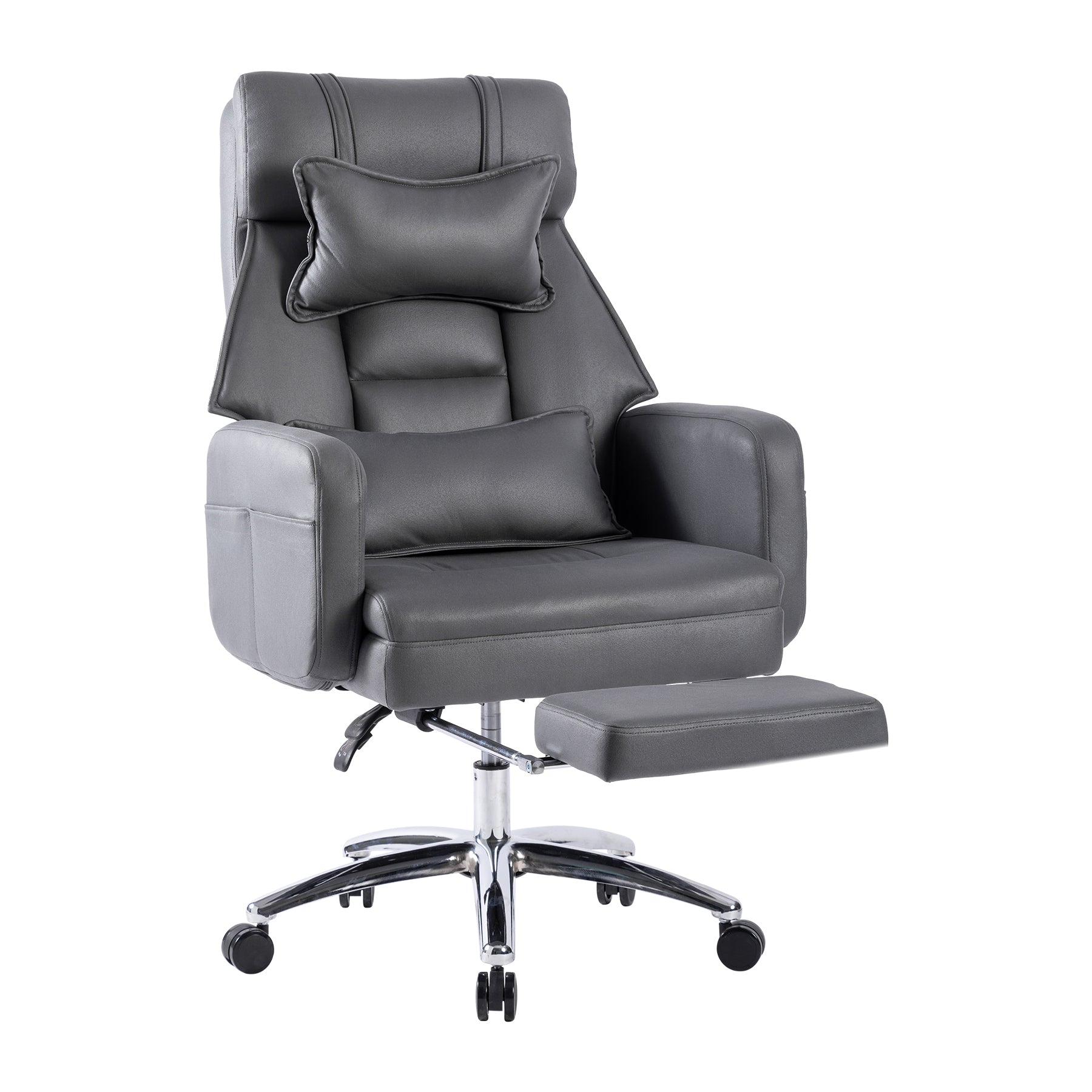 Dark Grey Ergonomic Swivel Office Chair With Lumbar Support by Platinum-Level Office Chairs, with lumbar support and footrest.