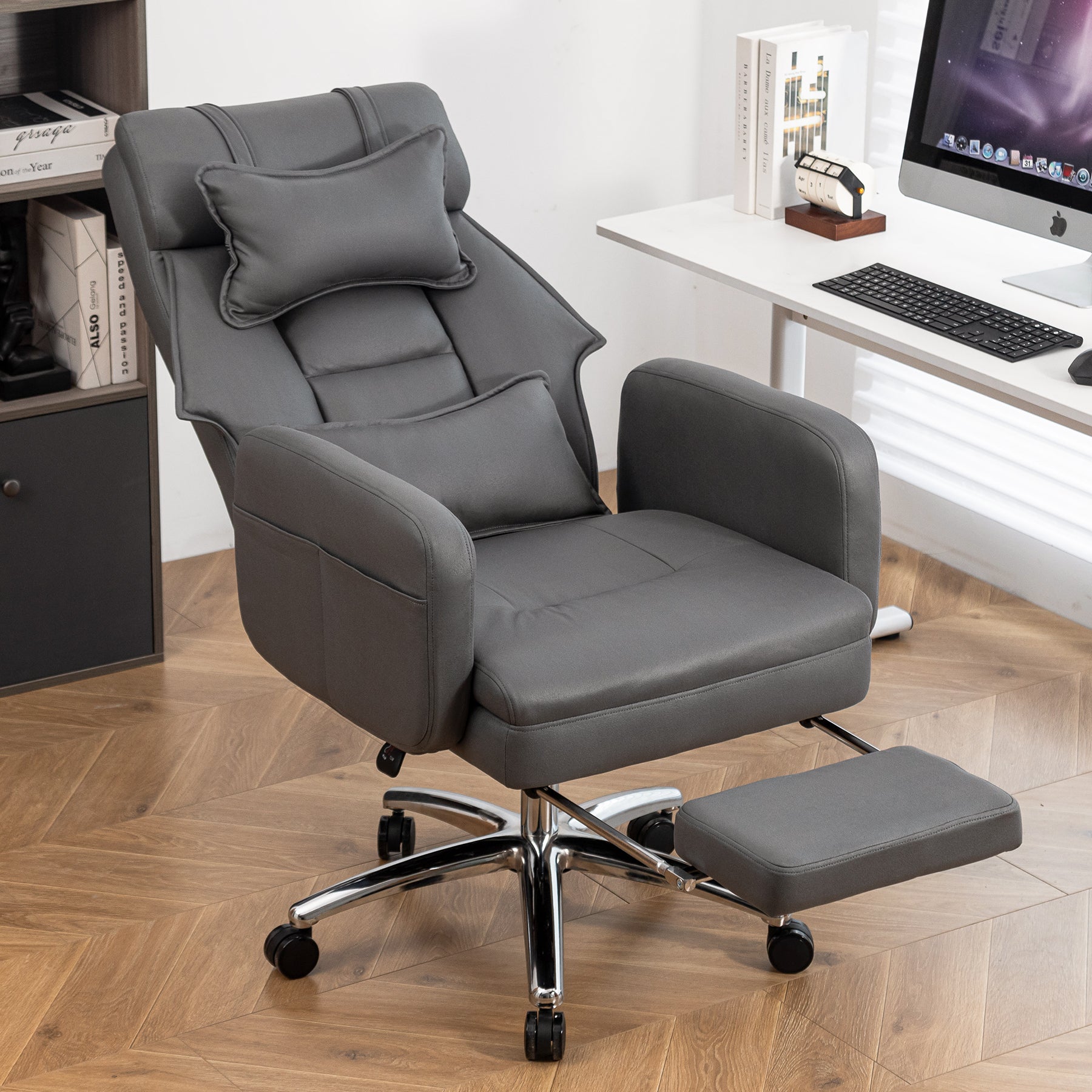 Dark Grey Ergonomic Swivel Office Chair With Lumbar Support by Platinum-Level Office Chairs with lumbar support and footrest.