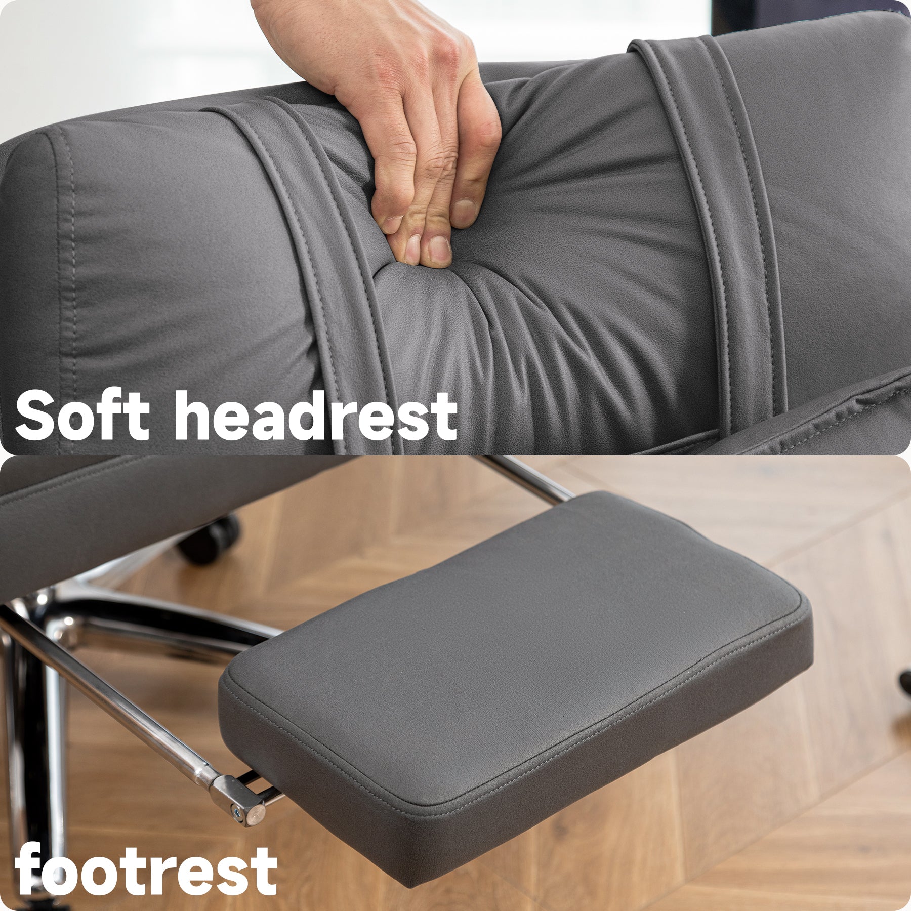 Dark Grey Ergonomic Swivel Office Chair With Lumbar Support by Platinum-Level Office Chairs, featuring soft headrest and footrest.