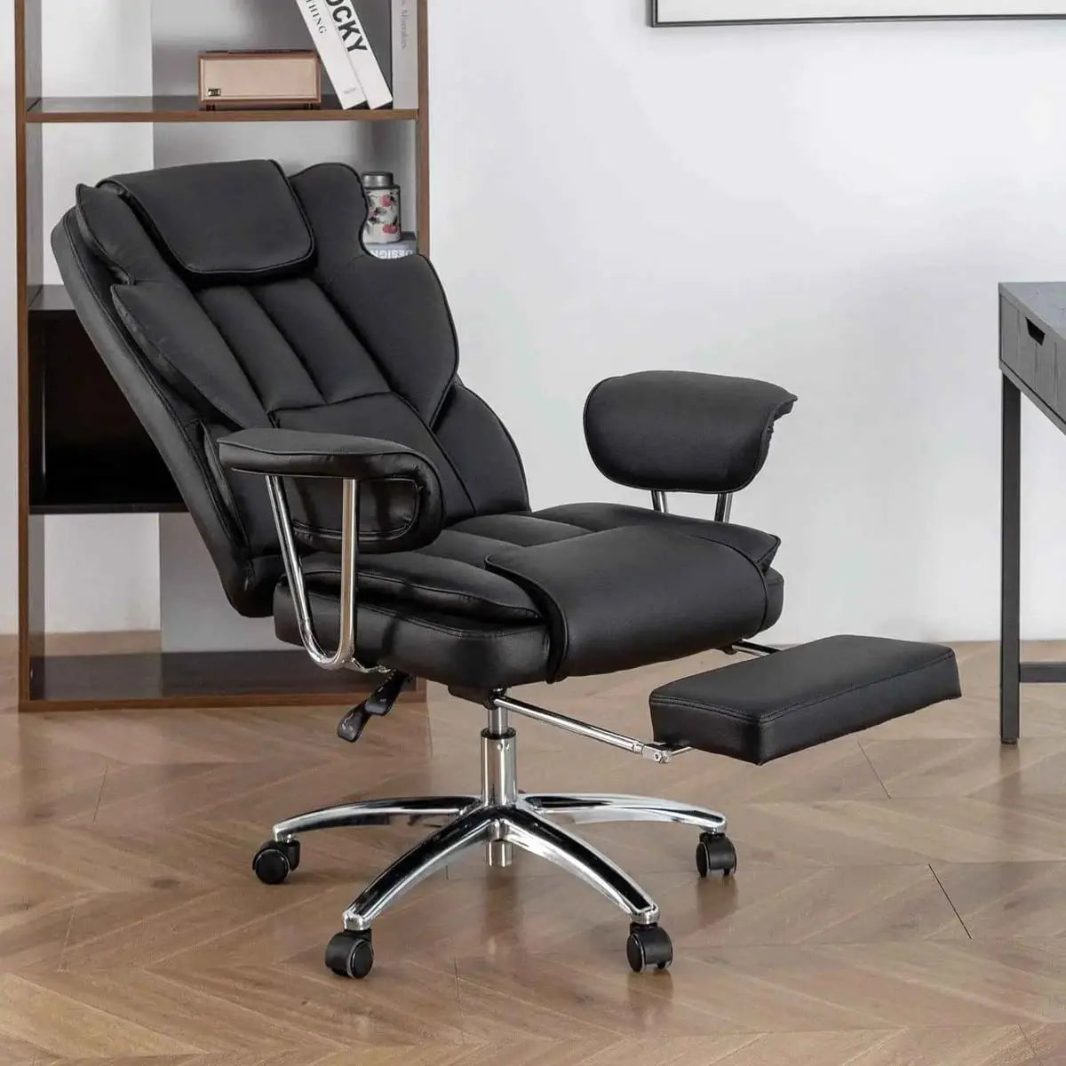 Platinum-Level Big And Tall Ergonomic Premium Executive Office Chair With Footrest Black Leather For Home Office - Platinum-Level Office Chairs