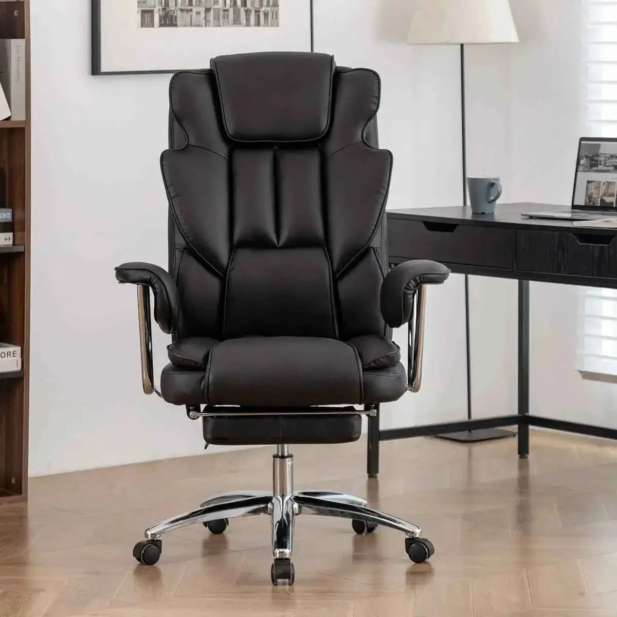 Platinum-Level Big And Tall Ergonomic Premium Executive Office Chair With Footrest Black Leather For Home Office - Platinum-Level Office Chairs