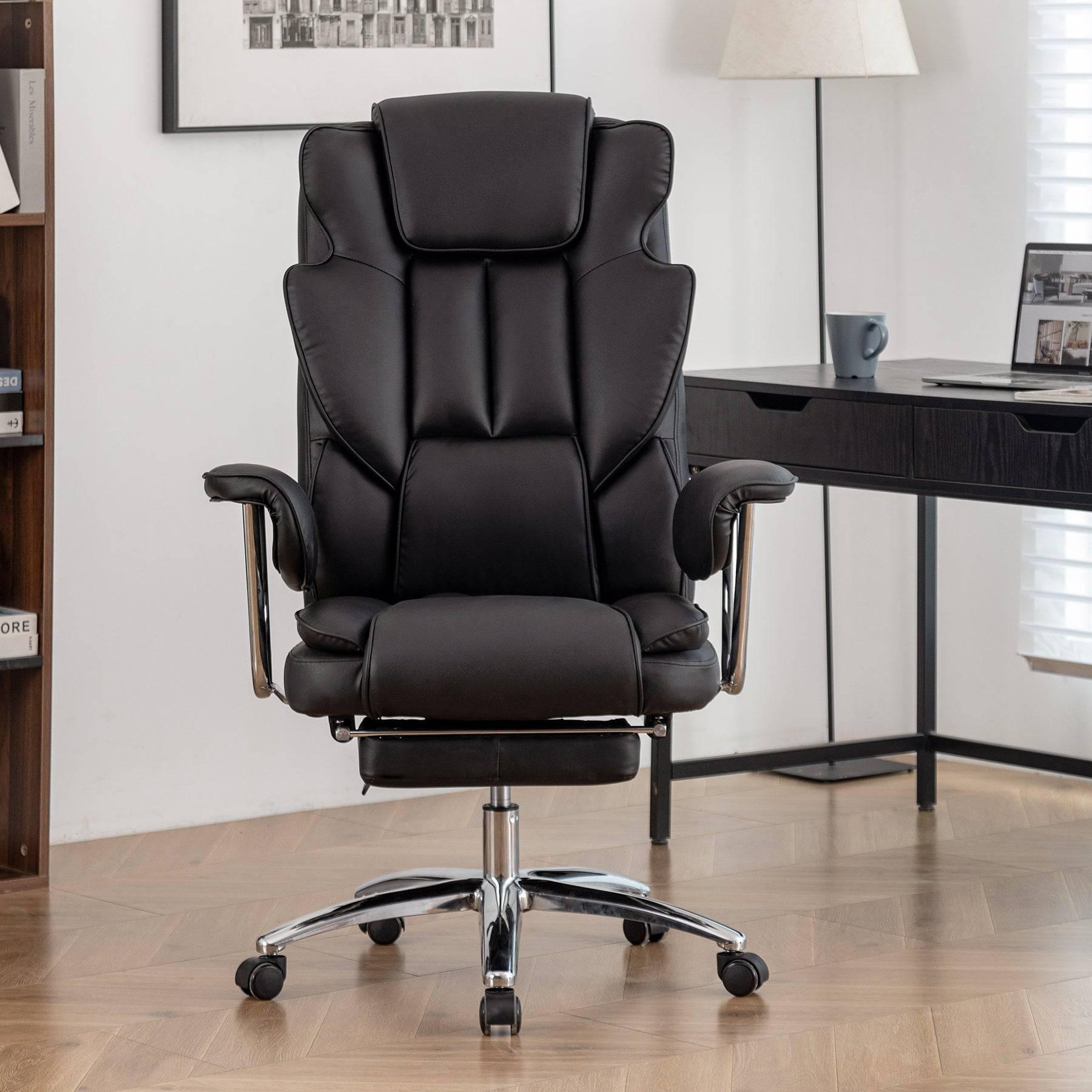 Big and Tall Ergonomic Executive Office Chair with Footrest - Black Leather Reclining Desk Chair for Home Office - Platinum-Level Office Chairs