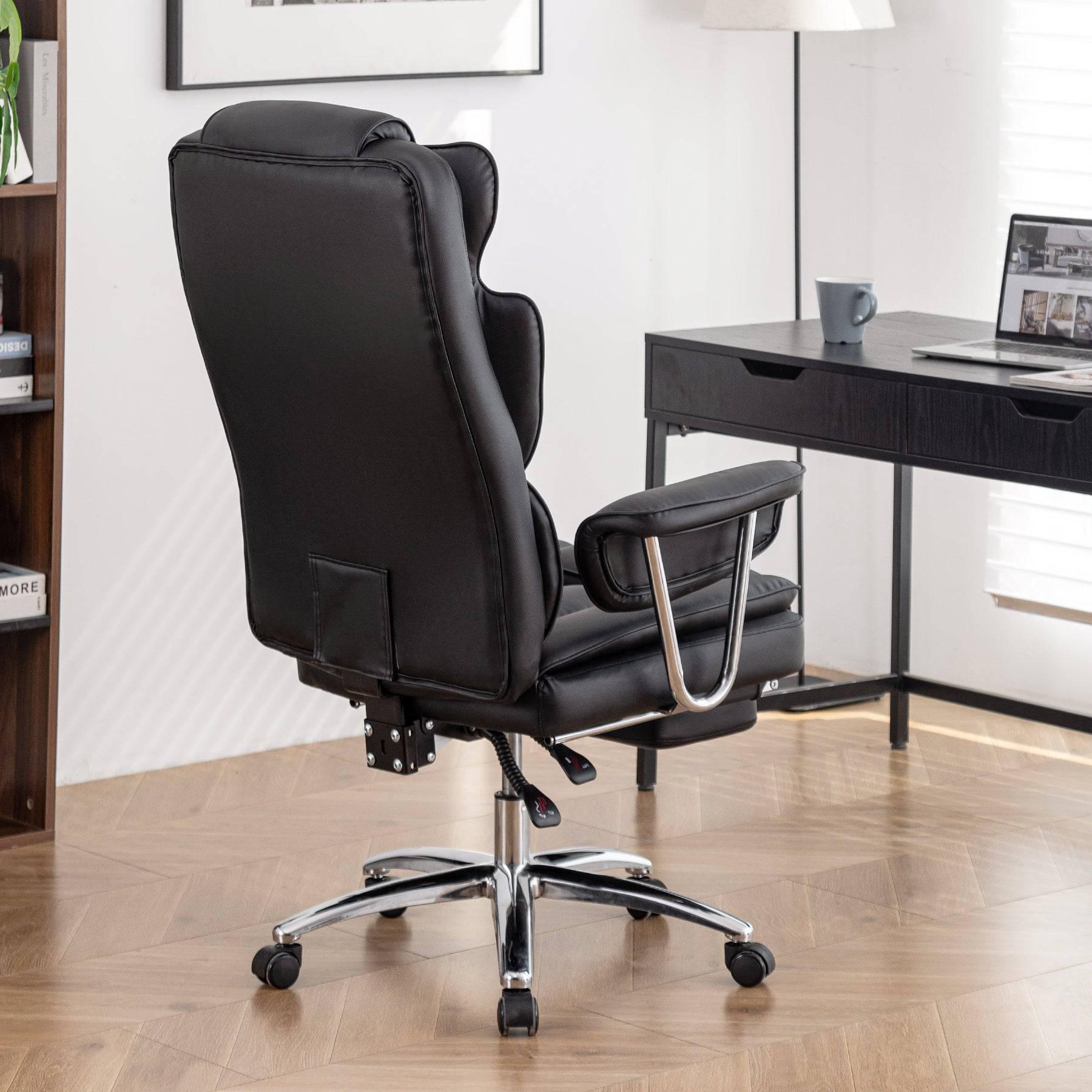 Big and Tall Ergonomic Executive Office Chair with Footrest - Black Leather Reclining Desk Chair for Home Office - Platinum-Level Office Chairs