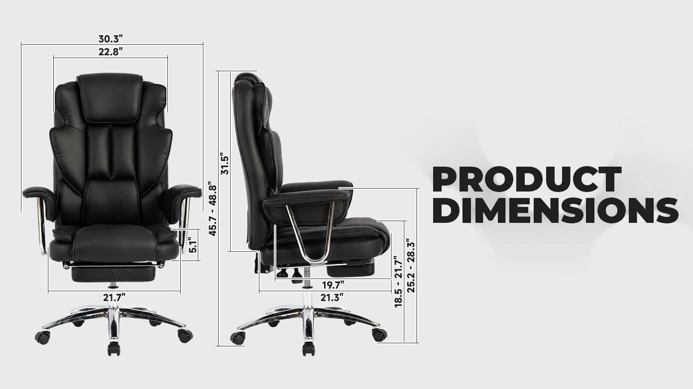 Big and Tall Ergonomic Executive Office Chair with Footrest - Black Leather Reclining Desk Chair for Home Office - Platinum-Level Office Chairs