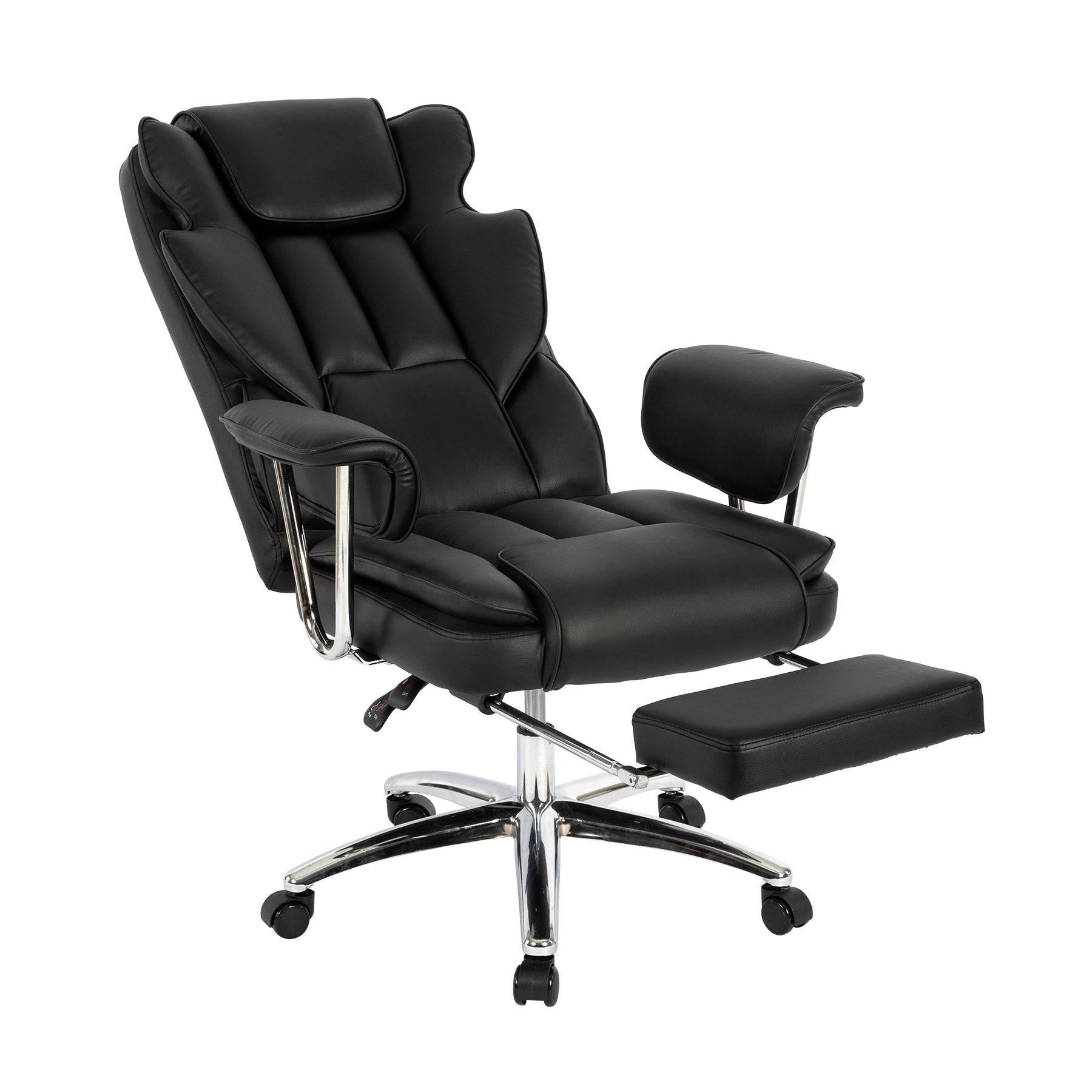 Big and Tall Ergonomic Executive Office Chair with Footrest - Black Leather Reclining Desk Chair for Home Office - Platinum-Level Office Chairs