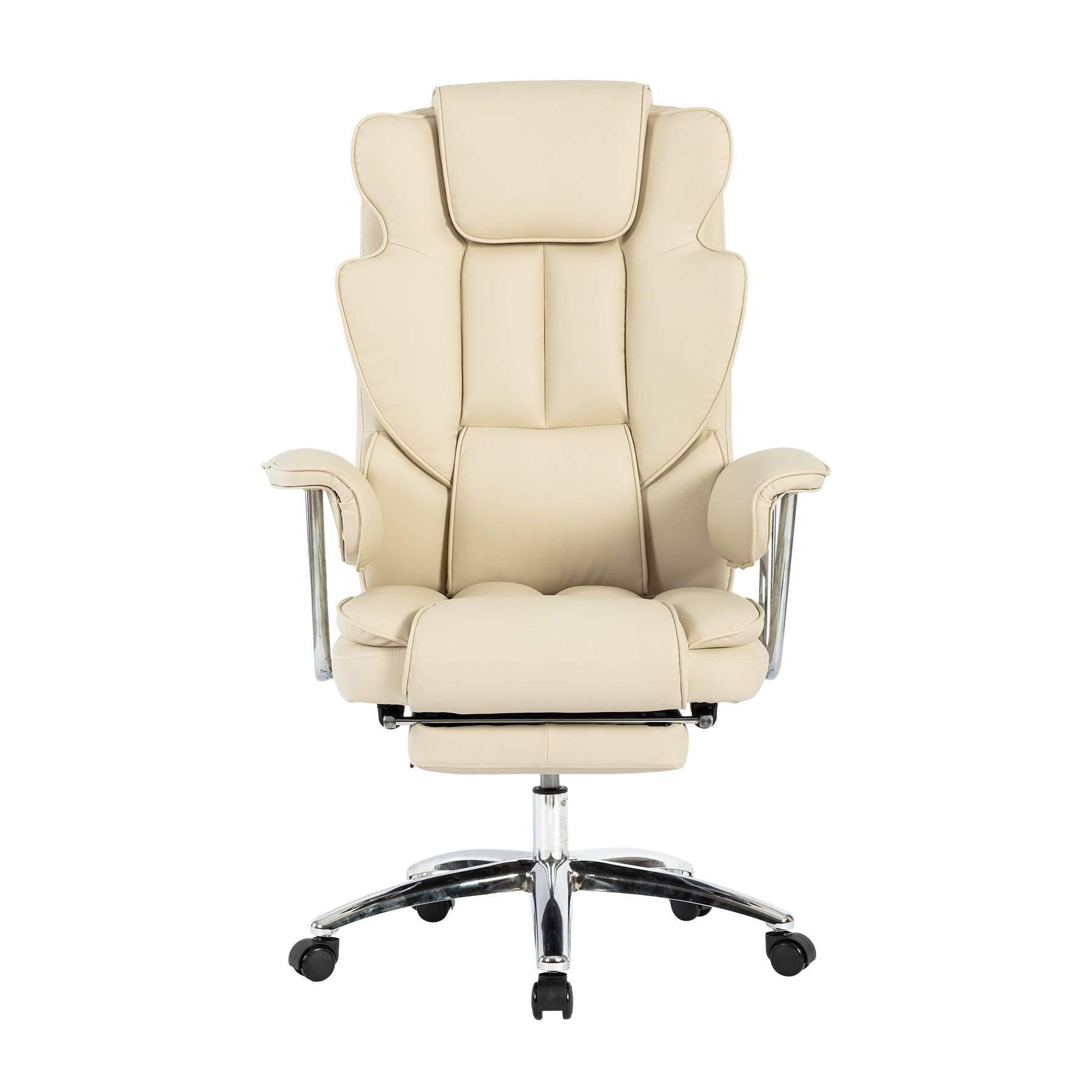 Big & Tall Ergonomic Executive Office Chair with Footrest - Beige PU Leather High Back Computer Chair for Home Office - Platinum-Level Office Chairs