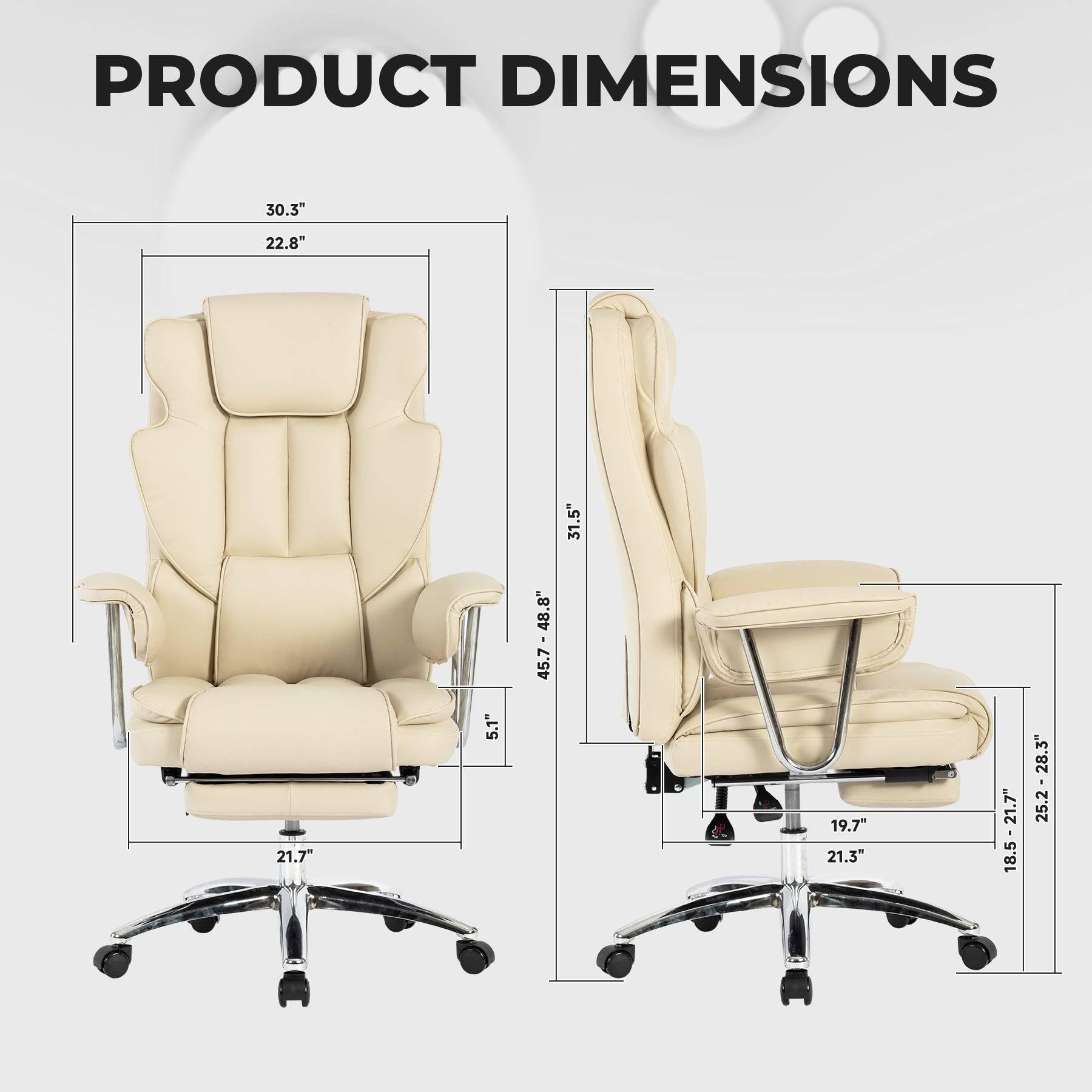 Big & Tall Ergonomic Executive Office Chair with Footrest - Beige PU Leather High Back Computer Chair for Home Office - Platinum-Level Office Chairs