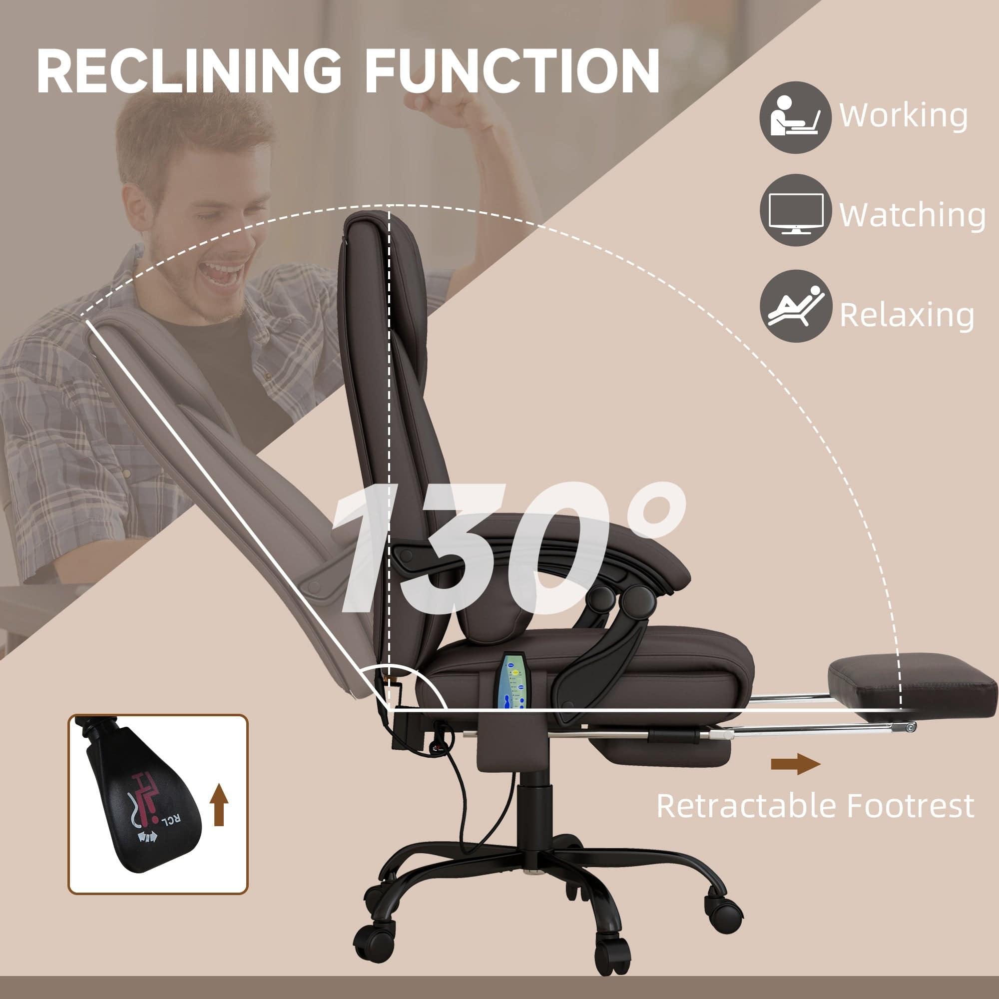 Ergonomic High Back Massage Office Chair with Adjustable Footrest and Remote Control, Brown Faux Leather - Platinum-Level Office Chairs