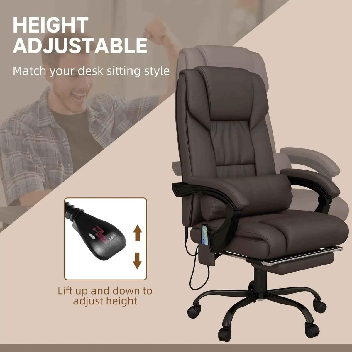 Ergonomic Massage Office Chair Heated Lumbar Footrest Executive - Platinum-Level Office Chairs