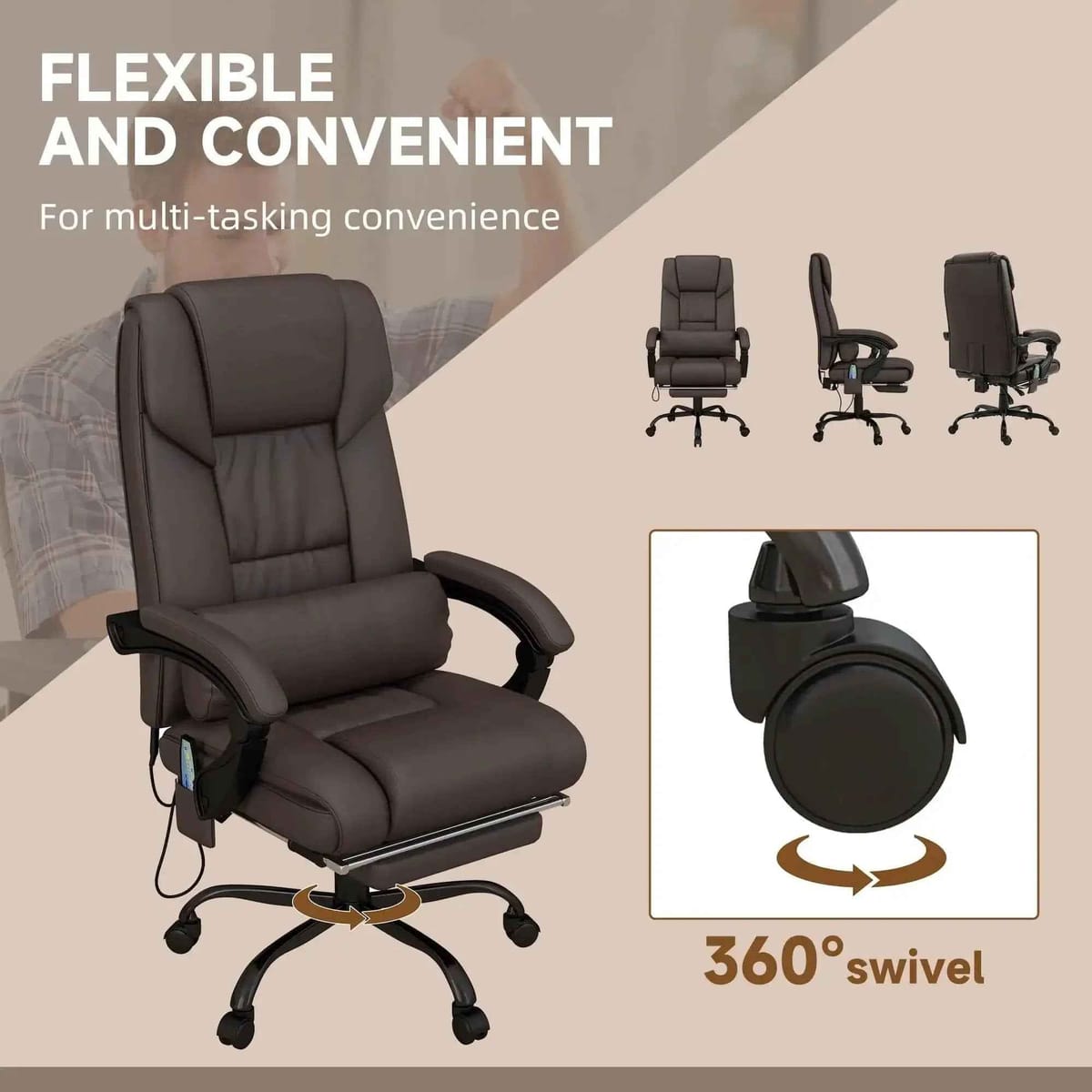 Ergonomic Massage Office Chair Heated Lumbar Footrest Executive - Platinum-Level Office Chairs