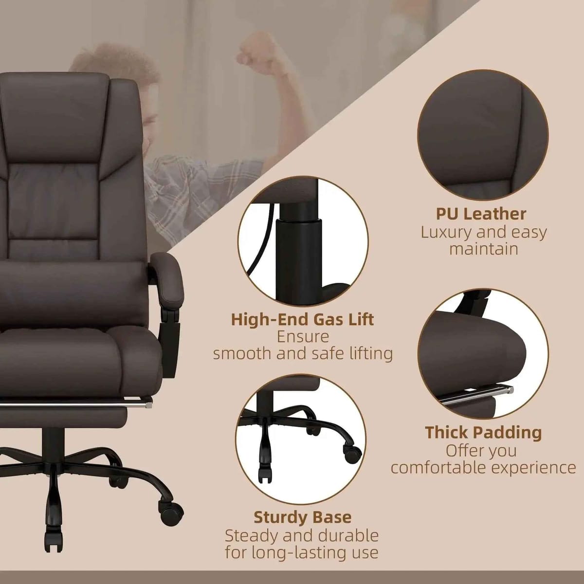 Ergonomic Massage Office Chair Heated Lumbar Footrest Executive - Platinum-Level Office Chairs