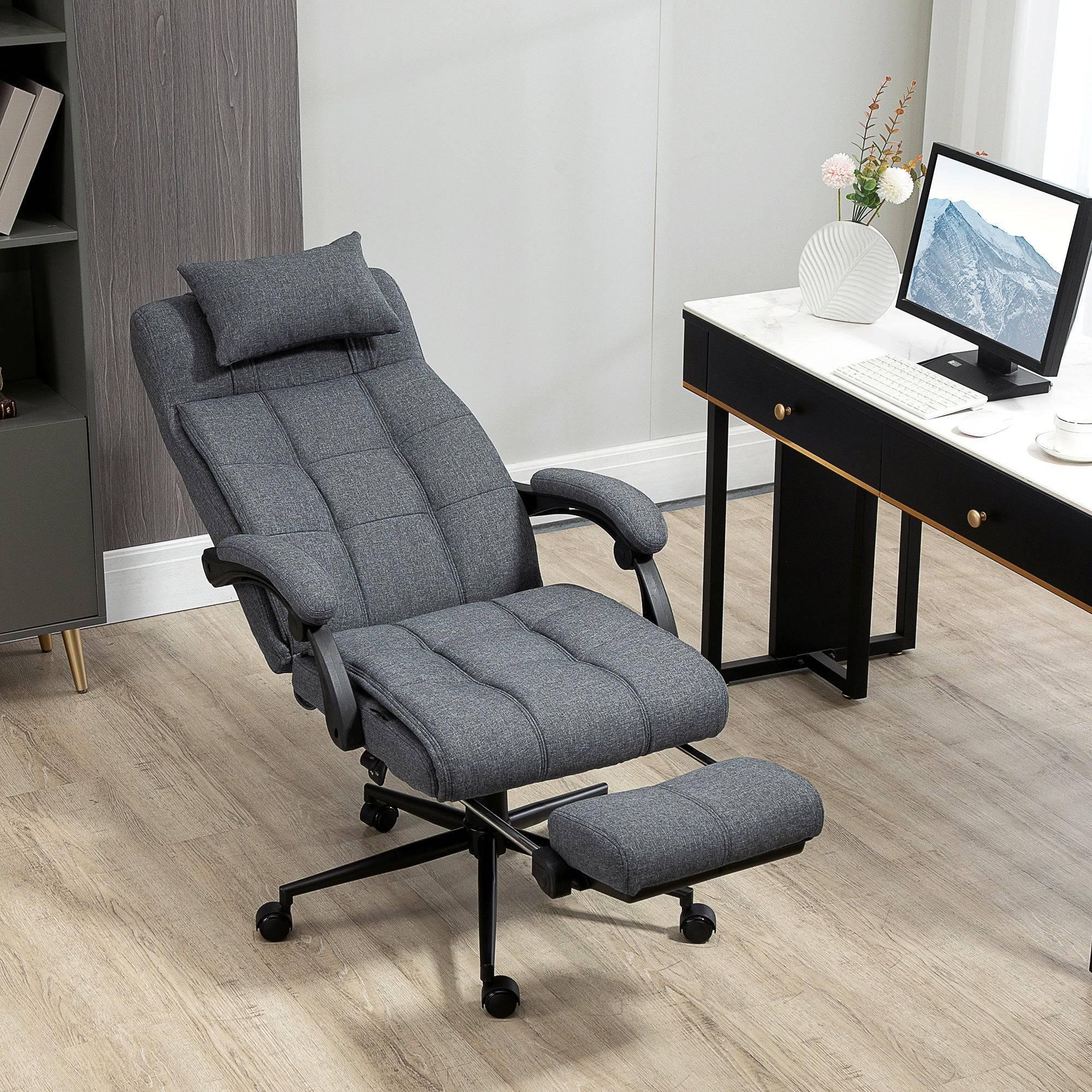High-Back Dark Grey Executive Office Chair with Adjustable Height, Padded Footrest, Headrest, and Armrests - Platinum-Level Office Chairs