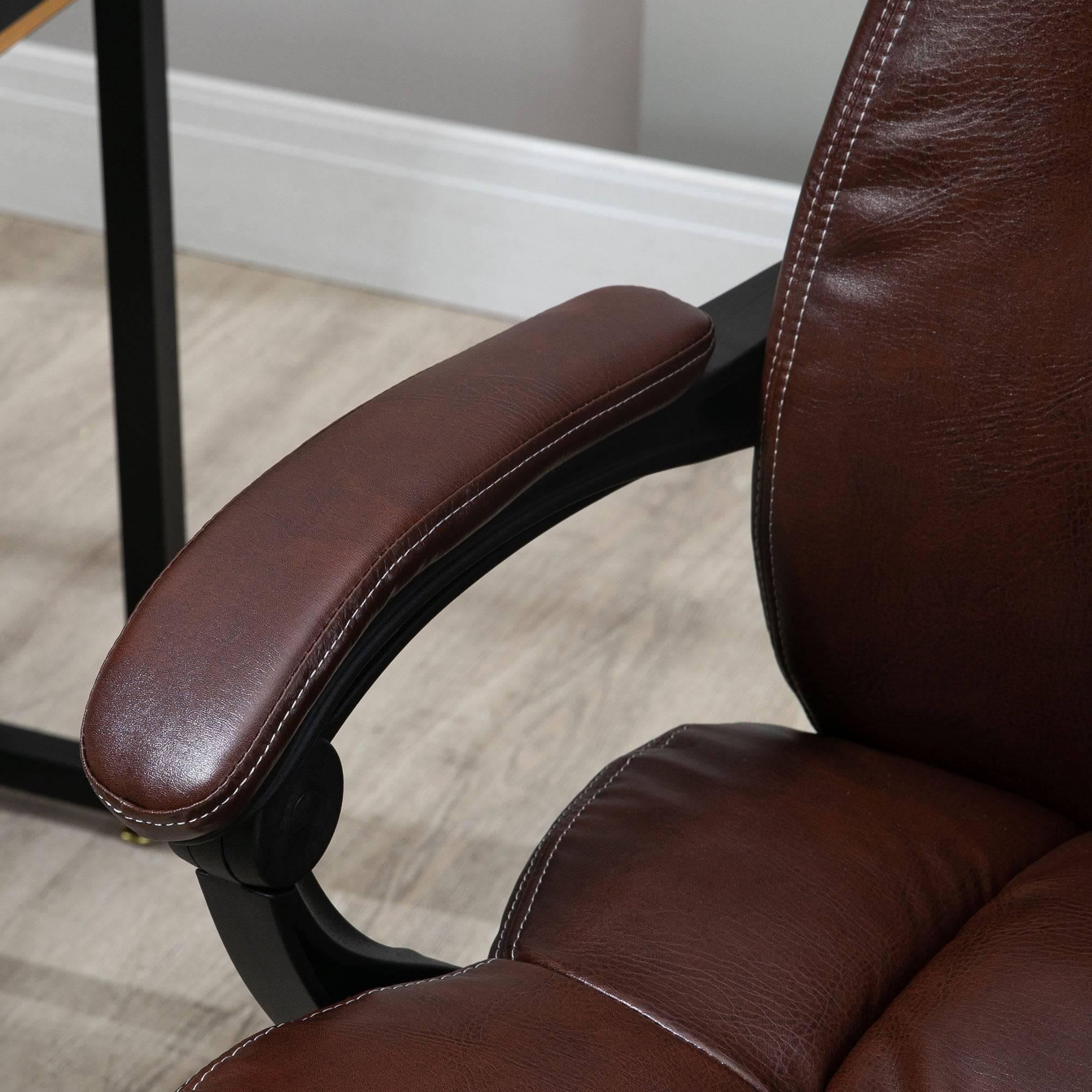 Luxurious High Back Massage Executive Chair with 6-Point Vibration, Adjustable Recline, PU Leather Upholstery, and Retractable Footrest in Brown - Platinum-Level Office Chairs