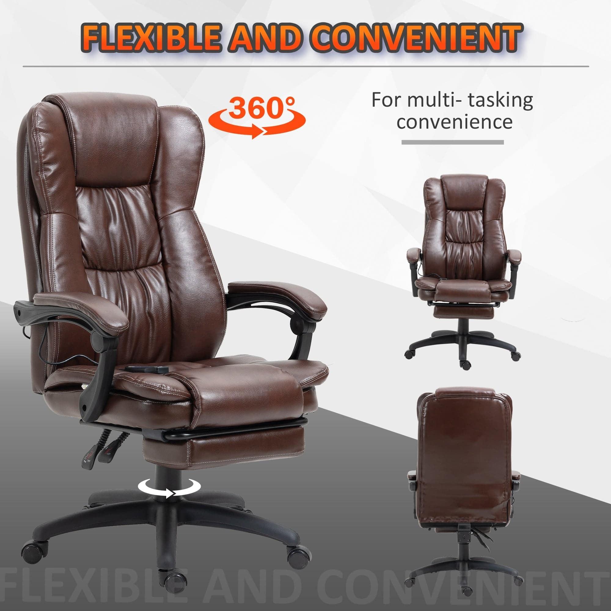Luxurious High Back Massage Executive Chair with 6-Point Vibration, Adjustable Recline, PU Leather Upholstery, and Retractable Footrest in Brown - Platinum-Level Office Chairs
