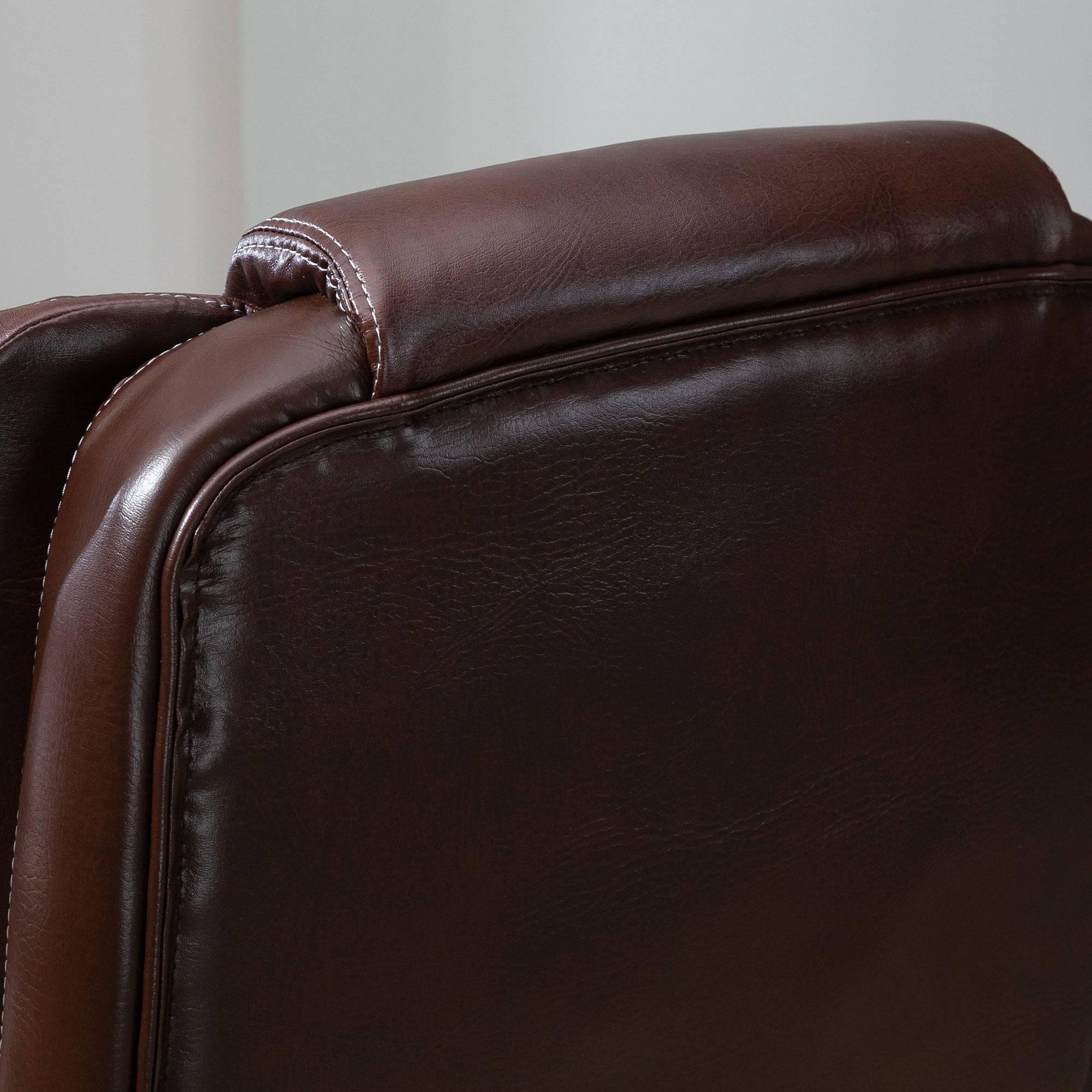 Luxurious High Back Massage Executive Chair with 6-Point Vibration, Adjustable Recline, PU Leather Upholstery, and Retractable Footrest in Brown - Platinum-Level Office Chairs