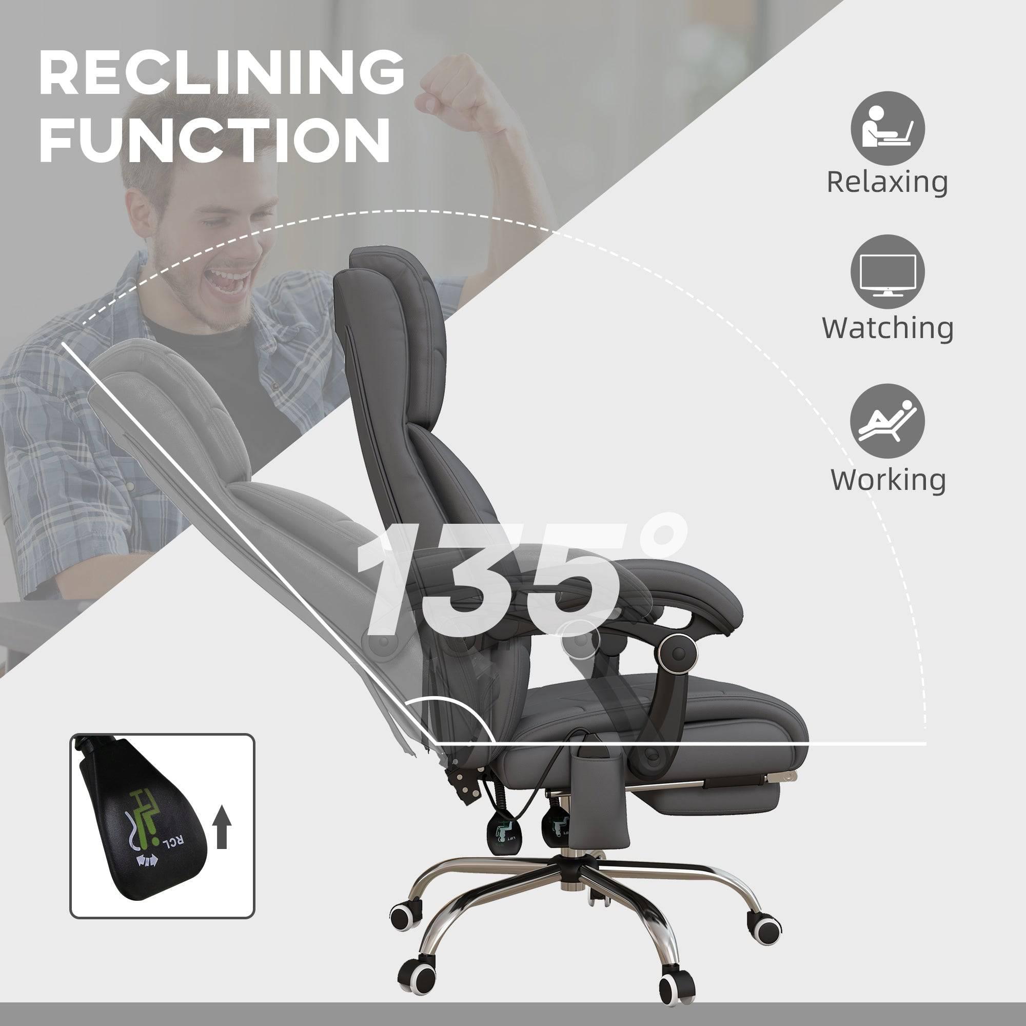 Luxury Heated Reclining Executive Office Chair with Vibration Massage, Adjustable Height, and Swivel Wheels in Gray PU Leather - Platinum-Level Office Chairs