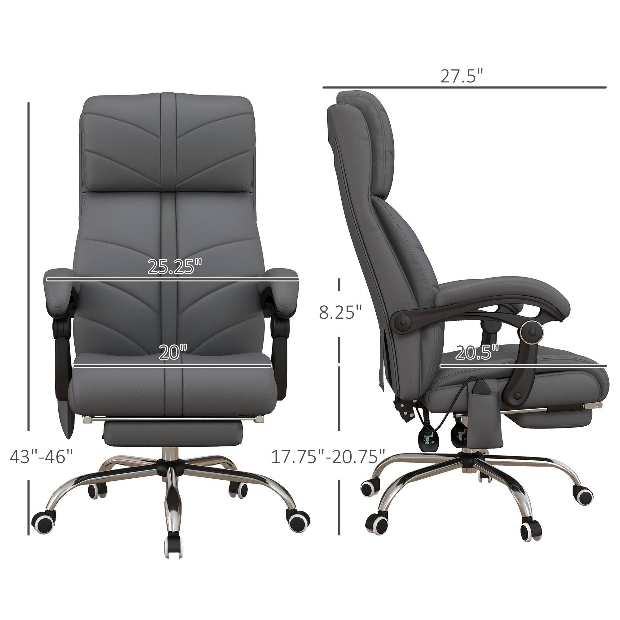 Luxury Heated Reclining Executive Office Chair with Vibration Massage, Adjustable Height, and Swivel Wheels in Gray PU Leather - Platinum-Level Office Chairs