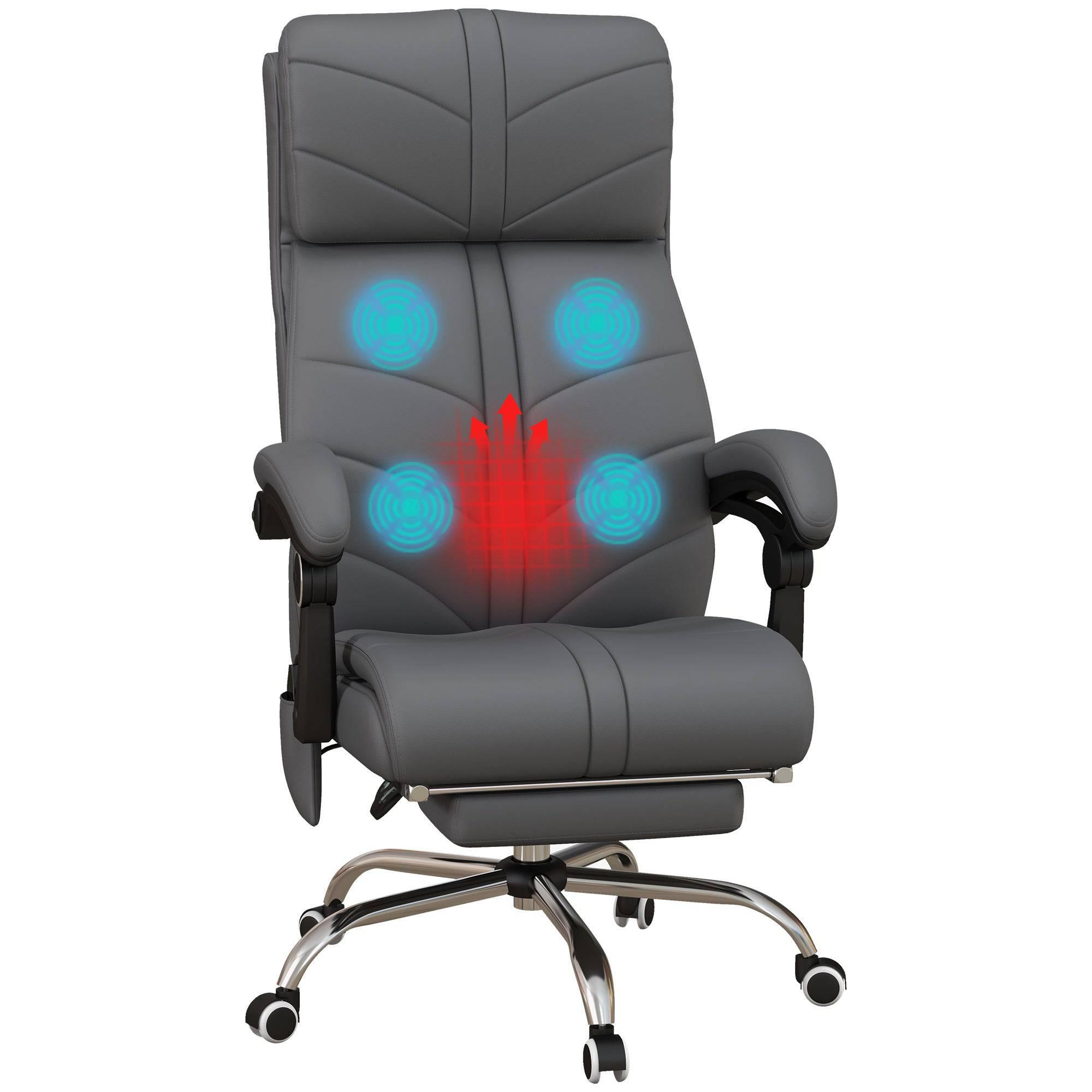 Luxury Heated Reclining Executive Office Chair with Vibration Massage, Adjustable Height, and Swivel Wheels in Gray PU Leather - Platinum-Level Office Chairs