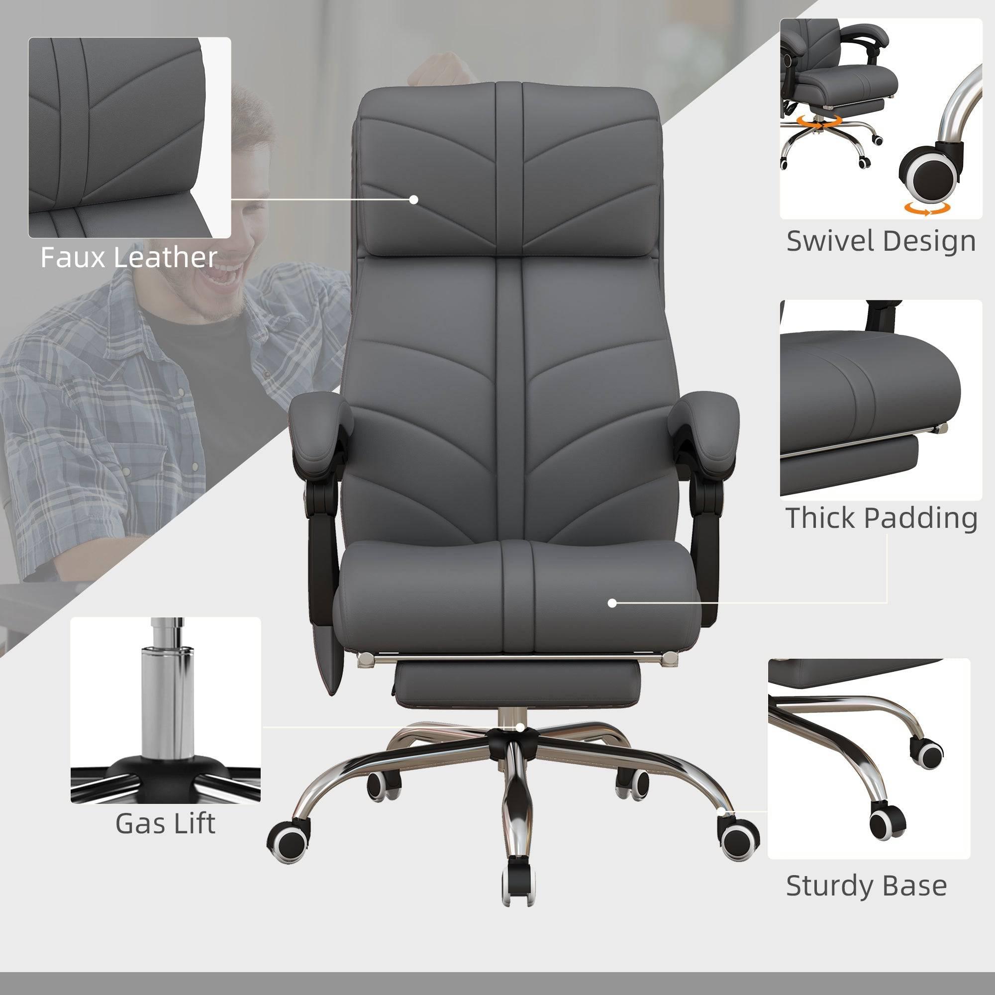Luxury Heated Reclining Executive Office Chair with Vibration Massage, Adjustable Height, and Swivel Wheels in Gray PU Leather - Platinum-Level Office Chairs