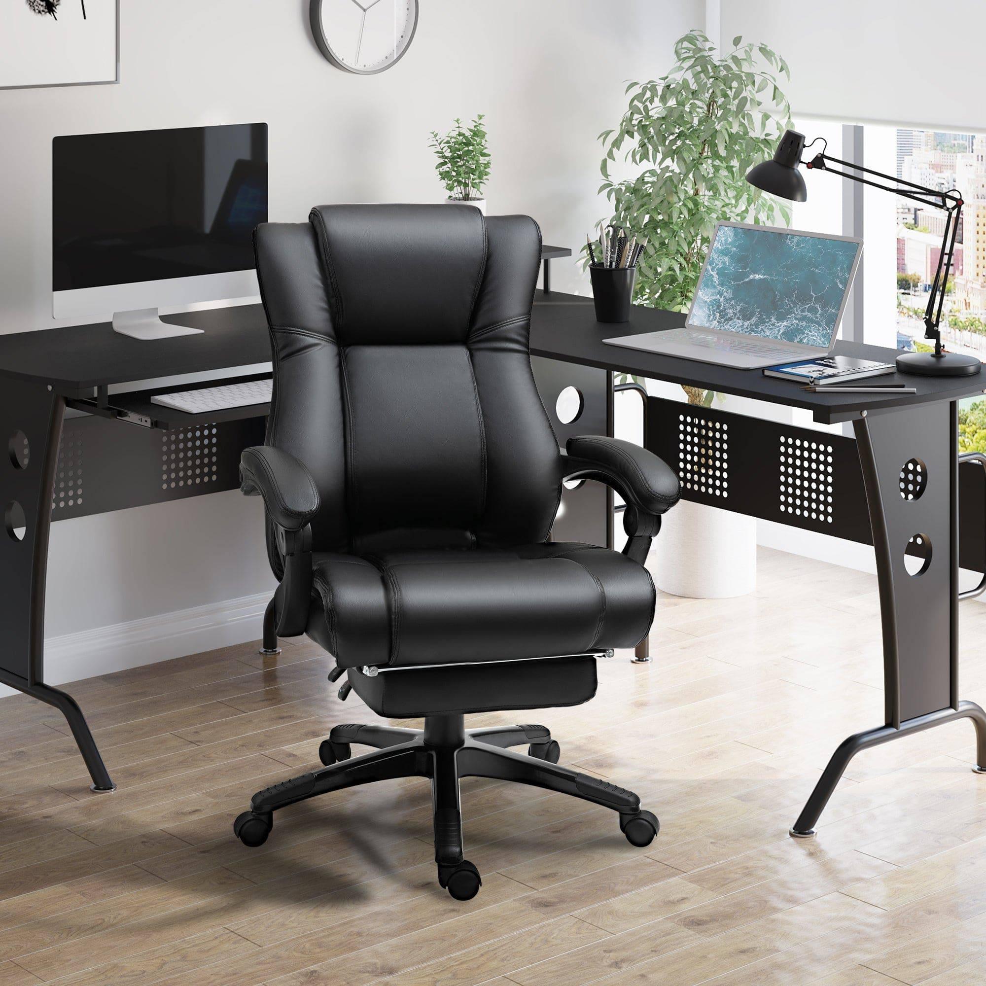 Vinsetto Adjustable High Back Executive Office Chair with PU Leather, Retractable Footrest, and Swivel Mobility in Black - Platinum-Level Office Chairs
