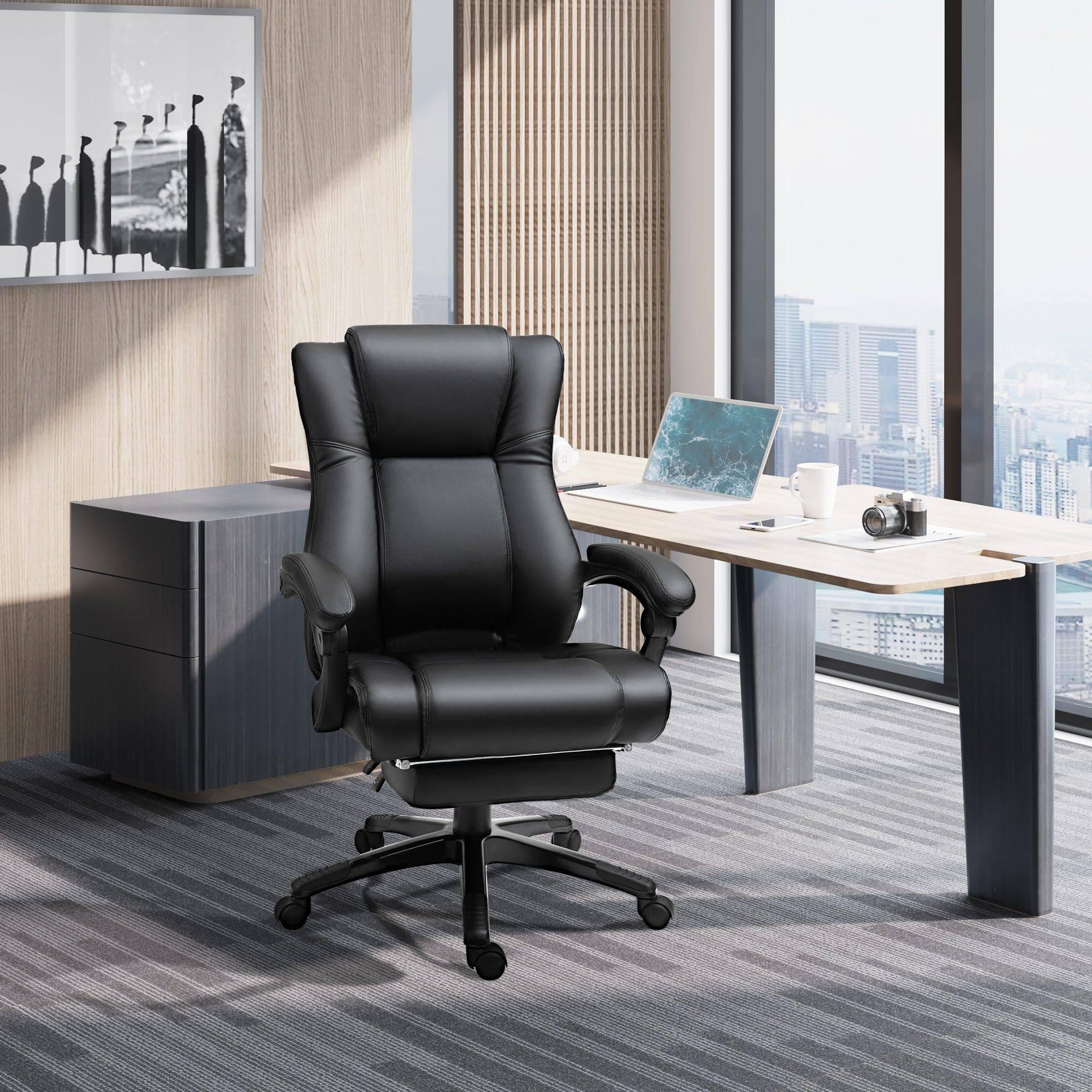Vinsetto Adjustable High Back Executive Office Chair with PU Leather, Retractable Footrest, and Swivel Mobility in Black - Platinum-Level Office Chairs