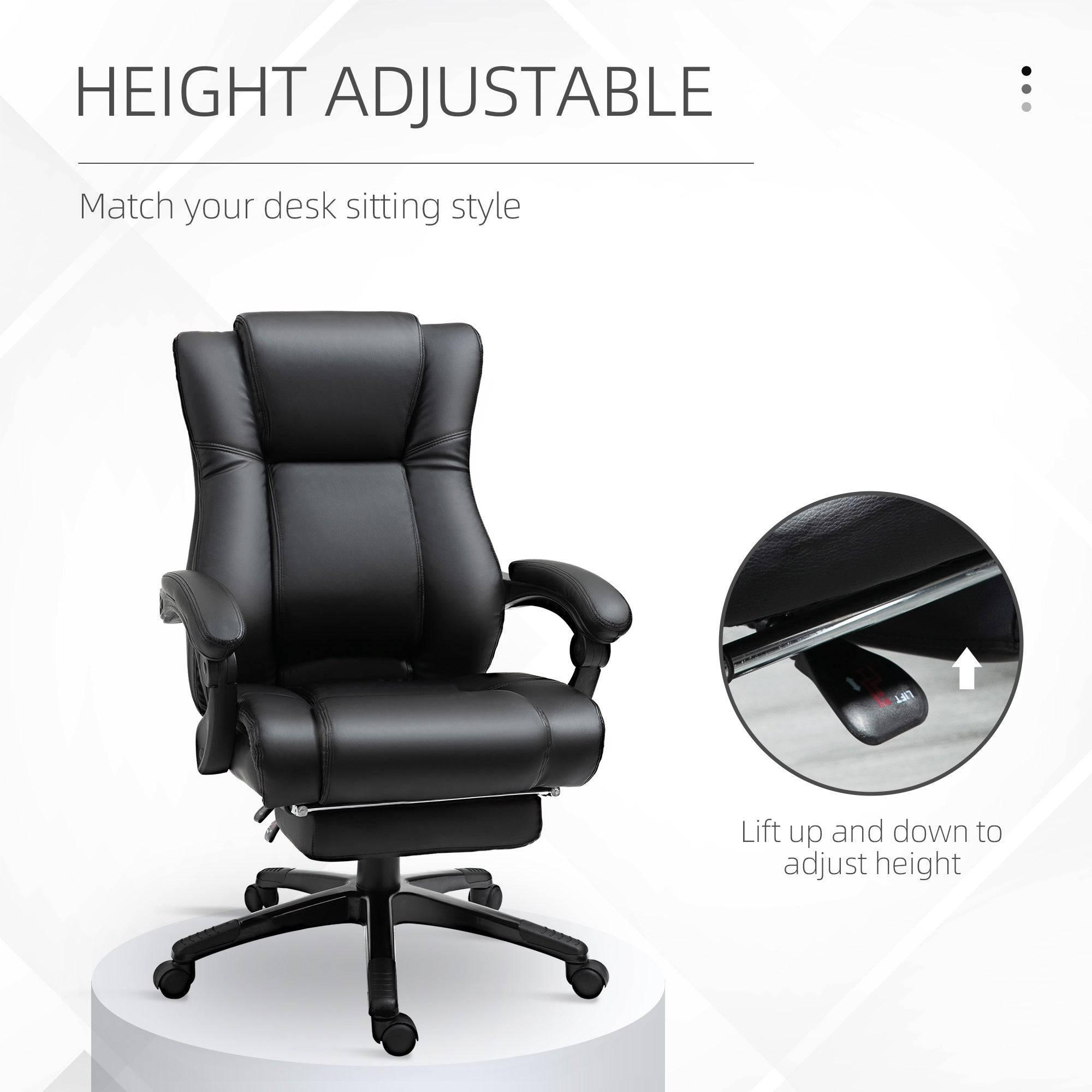 Vinsetto Adjustable High Back Executive Office Chair with PU Leather, Retractable Footrest, and Swivel Mobility in Black - Platinum-Level Office Chairs