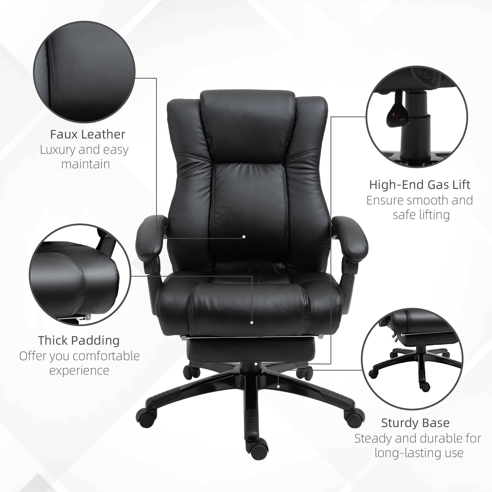 Vinsetto Adjustable High Back Executive Office Chair with PU Leather, Retractable Footrest, and Swivel Mobility in Black - Platinum-Level Office Chairs
