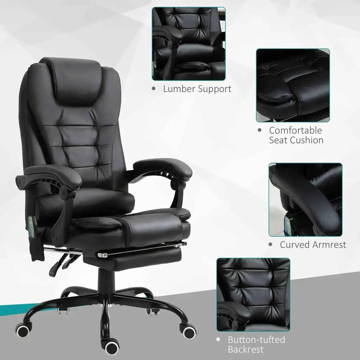 Vinsetto Deluxe Ergonomic Massage Office Chair with Lumbar Support and - Platinum-Level Office Chairs