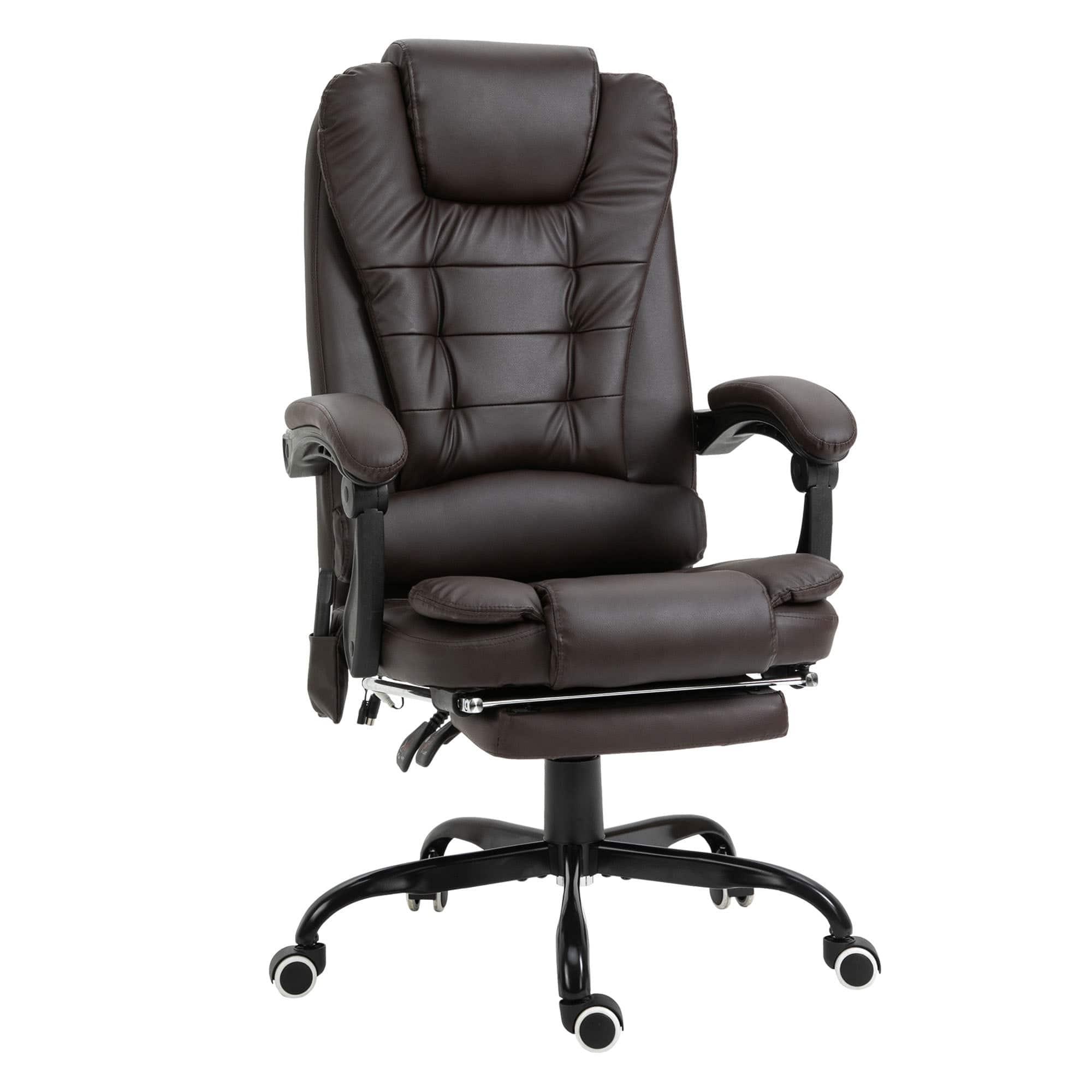 Vinsetto High Back Executive Massage Chair with 7 Vibrating Motors, Adjustable Recline & Footrest, Brown Faux Leather - Platinum-Level Office Chairs