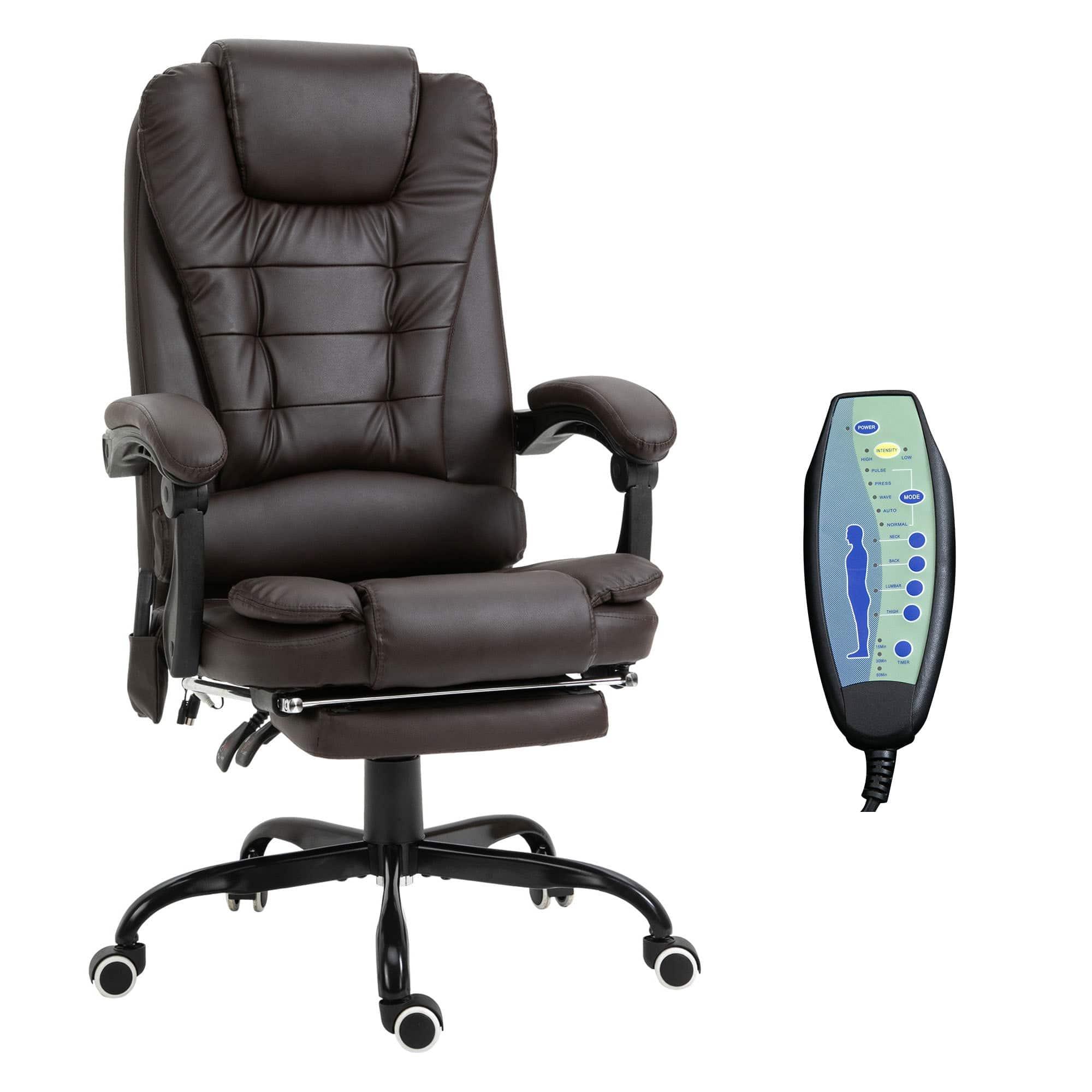 Vinsetto High Back Executive Massage Chair with 7 Vibrating Motors, Adjustable Recline & Footrest, Brown Faux Leather - Platinum-Level Office Chairs