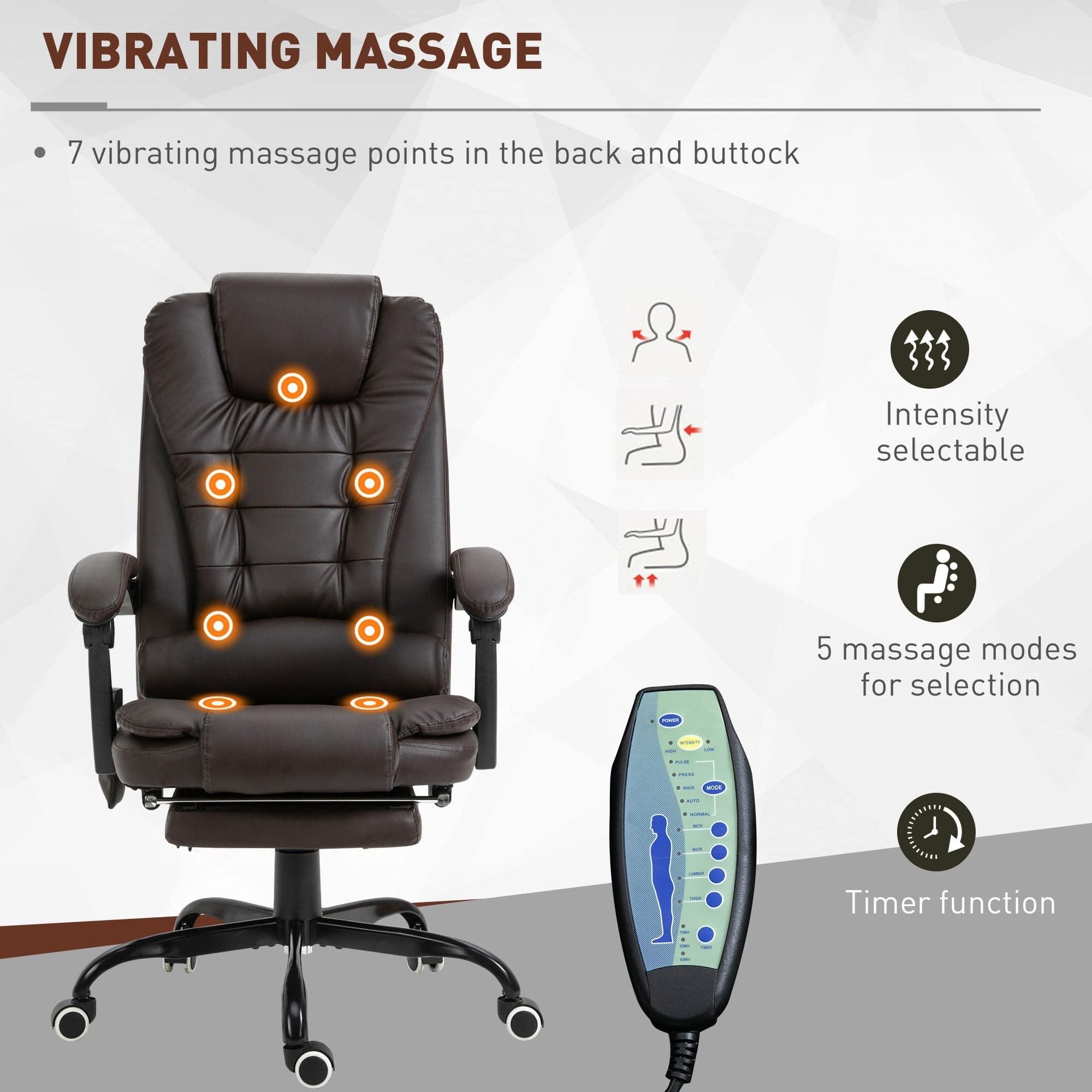 Vinsetto High Back Executive Massage Chair with 7 Vibrating Motors, Adjustable Recline & Footrest, Brown Faux Leather - Platinum-Level Office Chairs