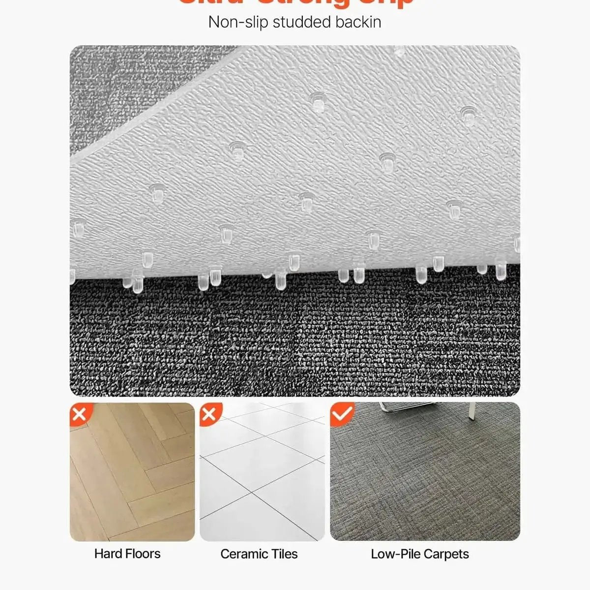 Chair Mat For Carpeted Floors 36x48 Inches Non Slip Studded Back For - Platinum-Level Office Chairs