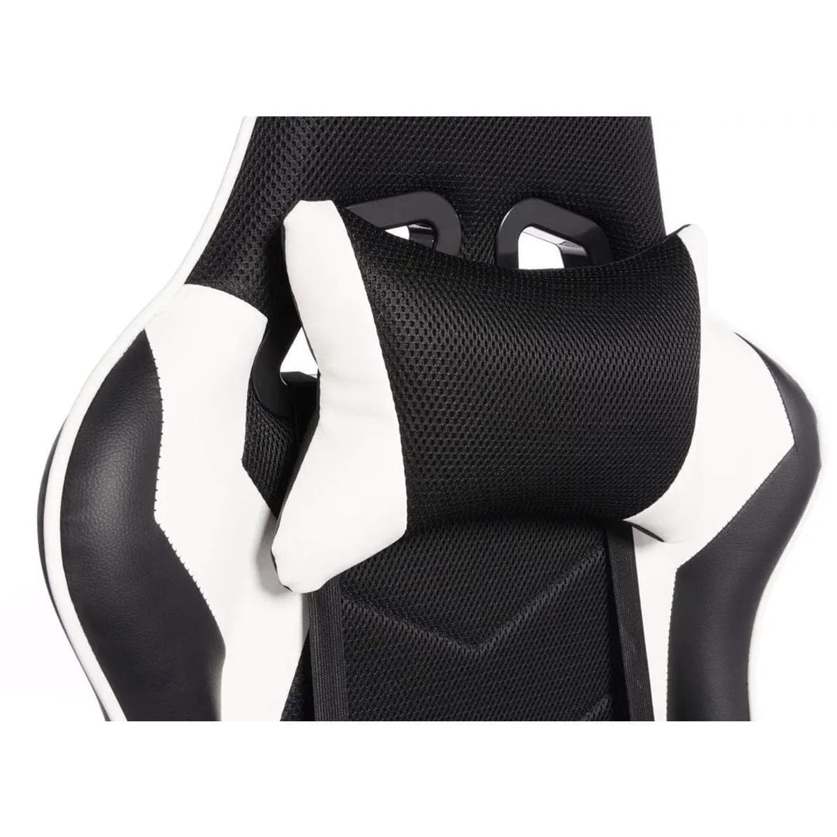 Black and white ergonomic gaming chair by Platinum-Level Office Chairs with massage lumbar pillow, headrest, and recline for comfort.