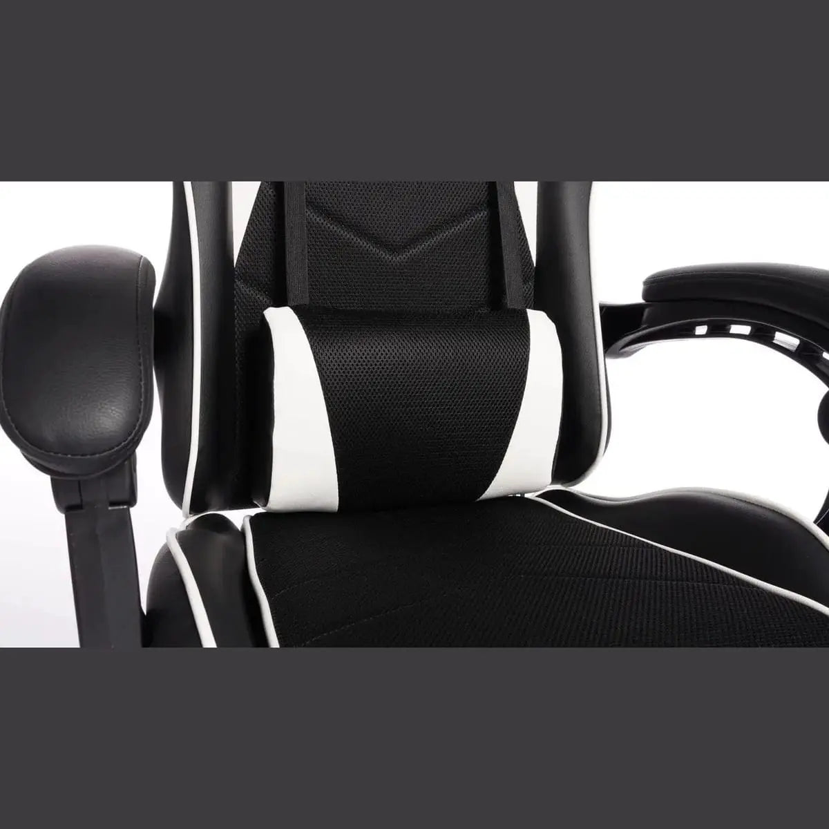 Black and white ergonomic esports gaming chair by Platinum-Level Office Chairs with massage lumbar pillow and adjustable headrest