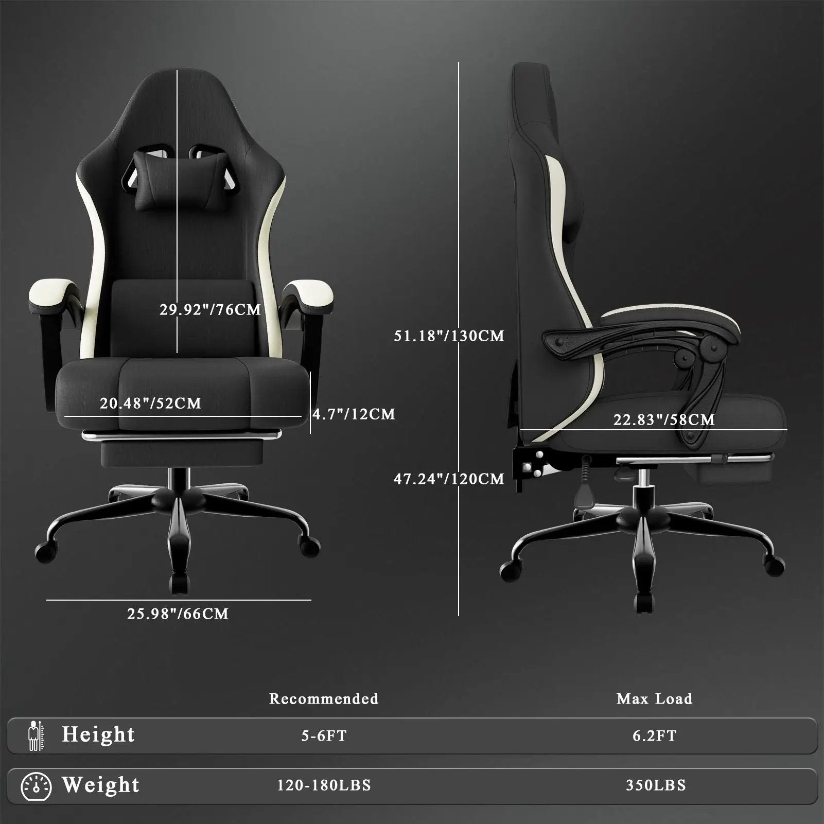 Ergonomic Gaming Chair with Pocketed Spring Cushion, Breathable Fabric Computer Chair with Footrest, Adjustable Lumbar Support Video Game Chair for Adults (Fabric) by Platinum-Level Office Chairs