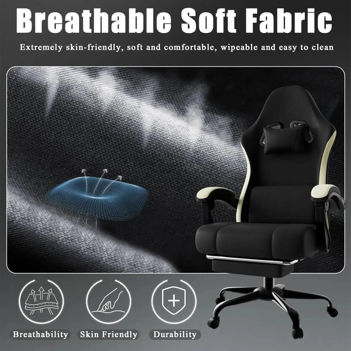 Ergonomic Gaming Chair with Pocketed Spring Cushion, Breathable Fabric Computer Chair with Footrest, Adjustable Lumbar Support Video Game Chair for Adults (Fabric) by Platinum-Level Office Chairs
