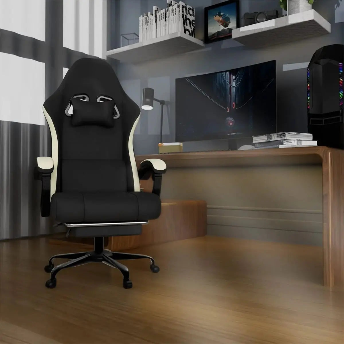 Ergonomic Gaming Chair with Pocketed Spring Cushion, Breathable Fabric Computer Chair with Footrest, Adjustable Lumbar Support Video Game Chair for Adults (Fabric) by Platinum-Level Office Chairs
