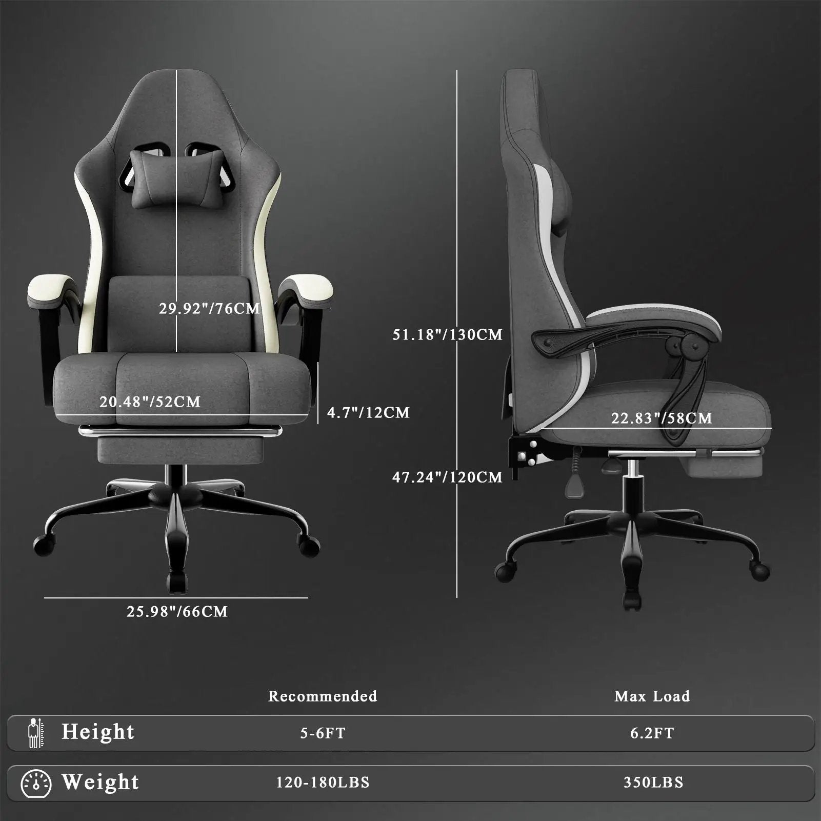 Ergonomic Gaming Chair with Pocketed Spring Cushion, Breathable Fabric Computer Chair with Footrest, Adjustable Lumbar Support Video Game Chair for Adults (Fabric) by Platinum-Level Office Chairs