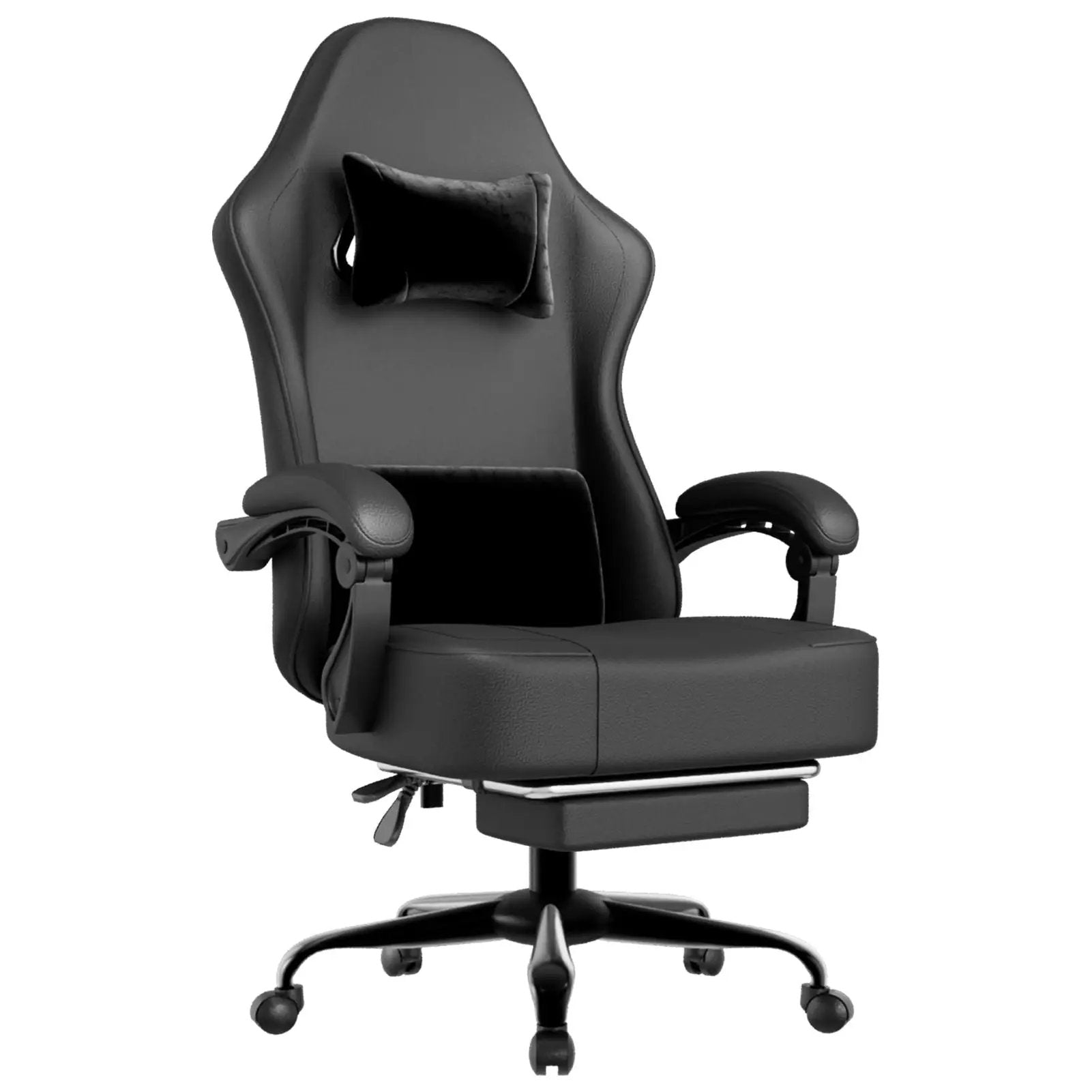 Dark night black ergonomic gaming chair by Platinum-Level Office Chairs with PU leather, pocket springs, footrest, and lumbar support.