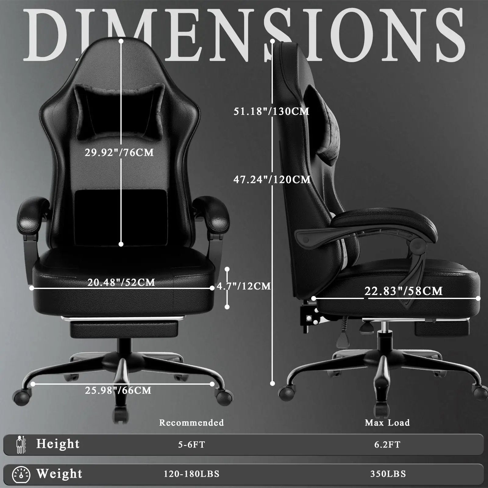 Dark night black ergonomic gaming chair by Platinum-Level Office Chairs with PU leather, pocket springs, footrest, and lumbar support.