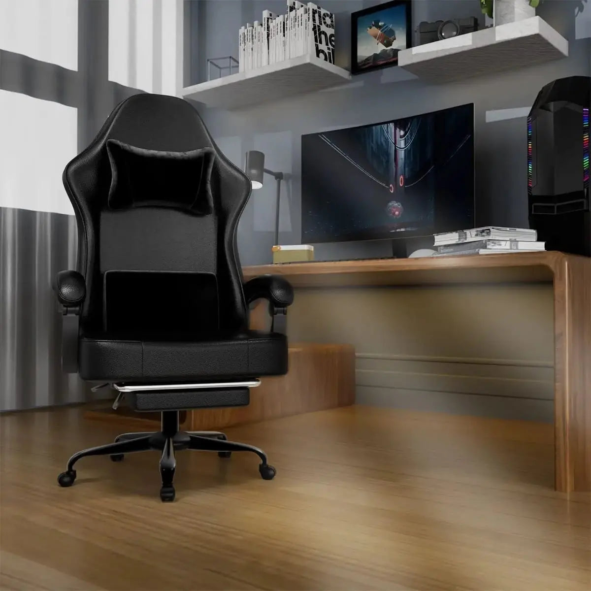 Ergonomic PU Leather Gaming Chair with Pocket Springs, Footrest, and Lumbar Support for Pro Gamers Platinum-Level Office Chairs