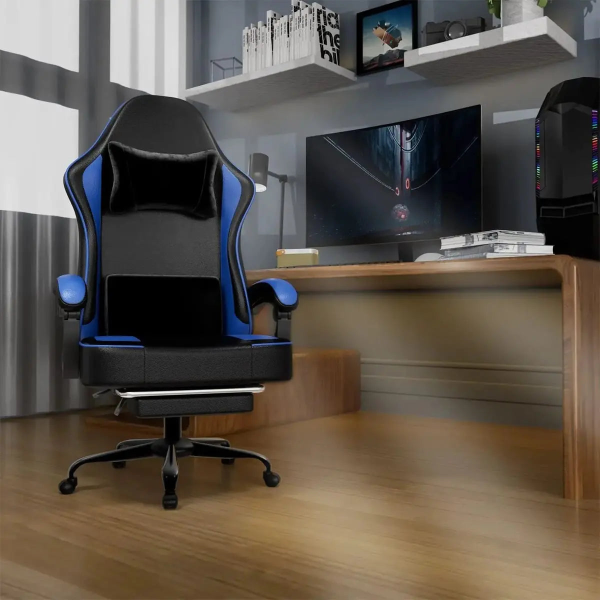 Ergonomic PU Leather Gaming Chair with Pocket Springs, Footrest, and Lumbar Support for Pro Gamers Platinum-Level Office Chairs