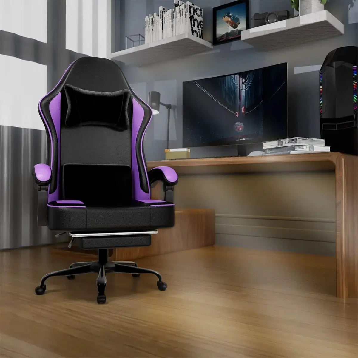 Ergonomic PU Leather Gaming Chair with Pocket Springs, Footrest, and Lumbar Support for Pro Gamers Platinum-Level Office Chairs