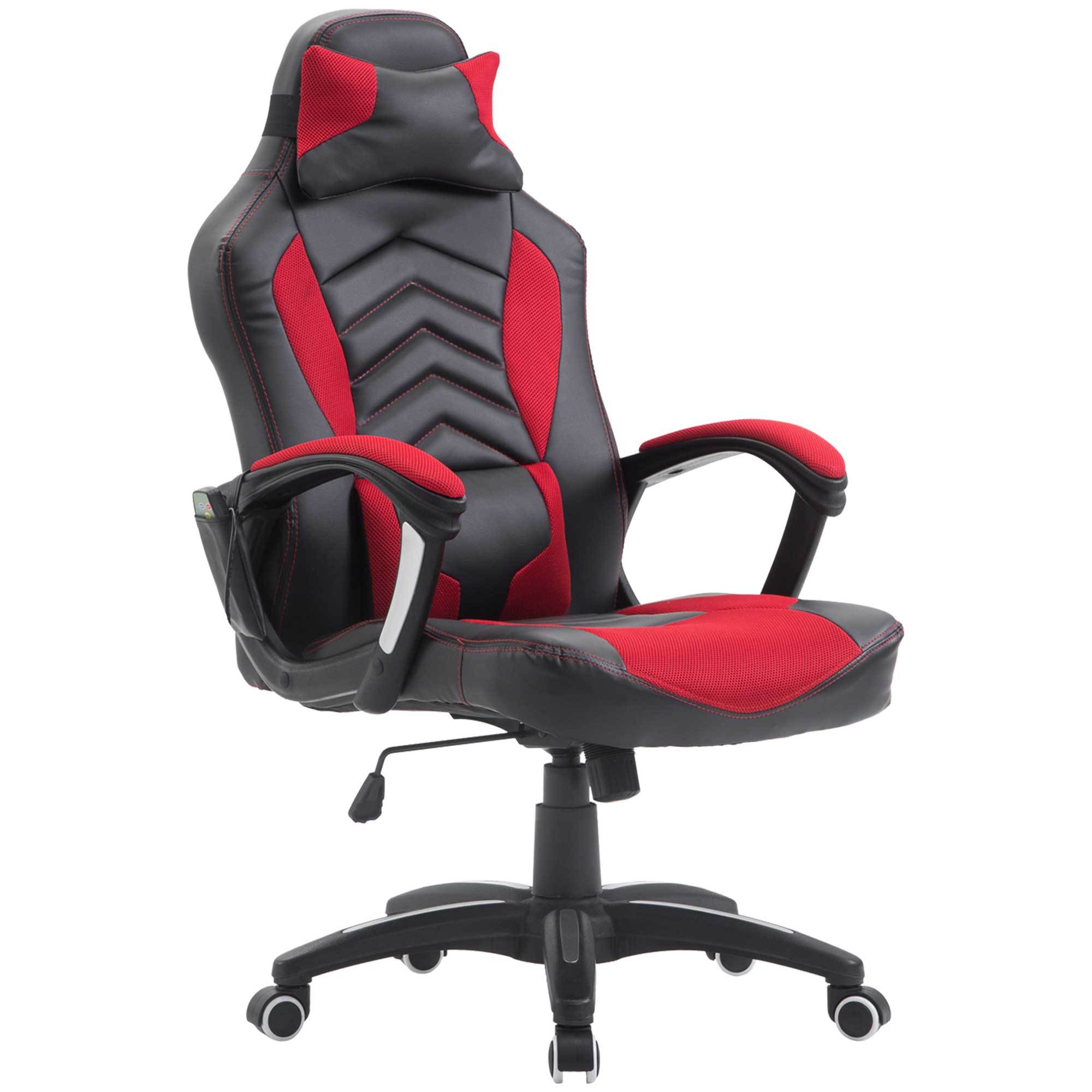 HOMCOM 6 Vibrating Point Massage Computer Gaming Chair 5 Modes, Racing Style Heated Desk Chair Swivel Rolling Chair with Headrest, Red / Black - Platinum-Level Office Chairs