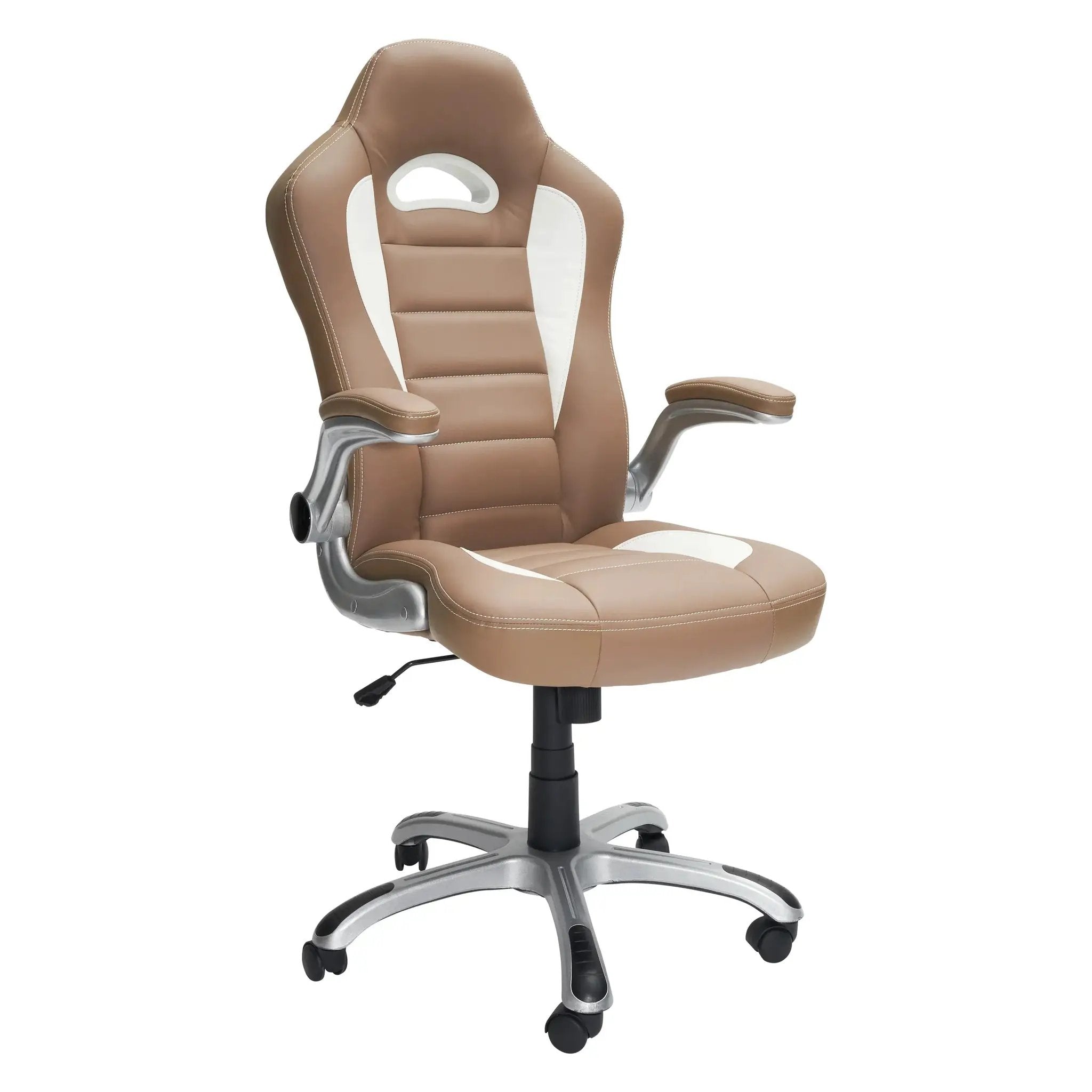Techni Mobili high back executive gaming chair with flip-up arms, black upholstery, and ergonomic design for home office use.