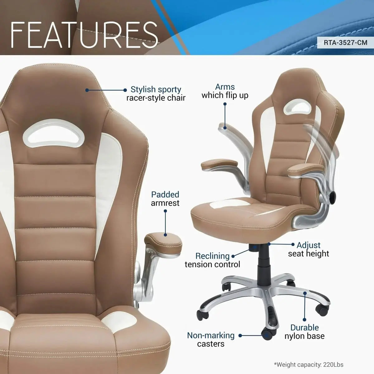 Techni Mobili High Back Executive Chair With Flip Up Arms For Home Platinum-Level Office Chairs