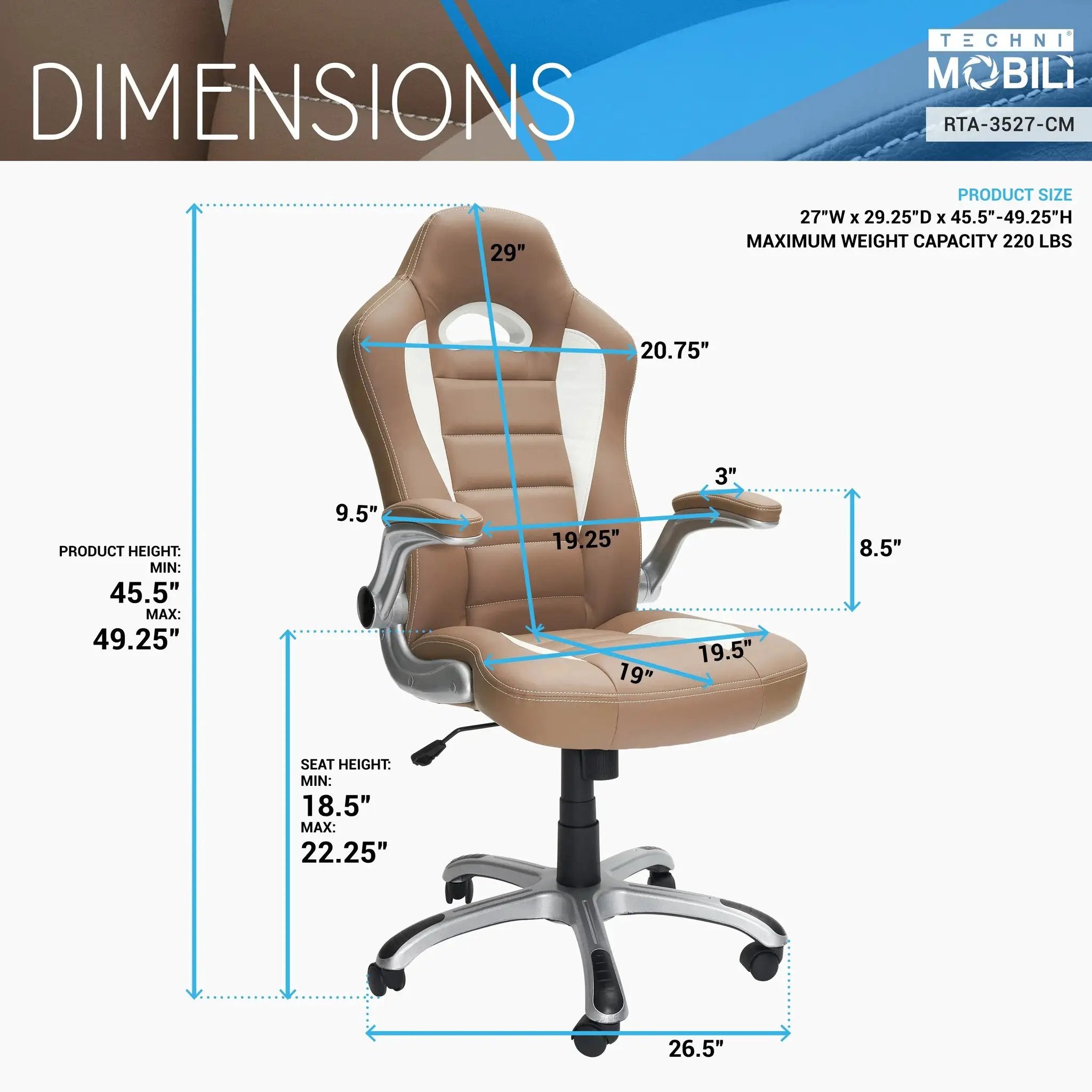 Platinum-Level Office Chairs Techni Mobili high back gaming chair with flip-up arms, designed for home office comfort.